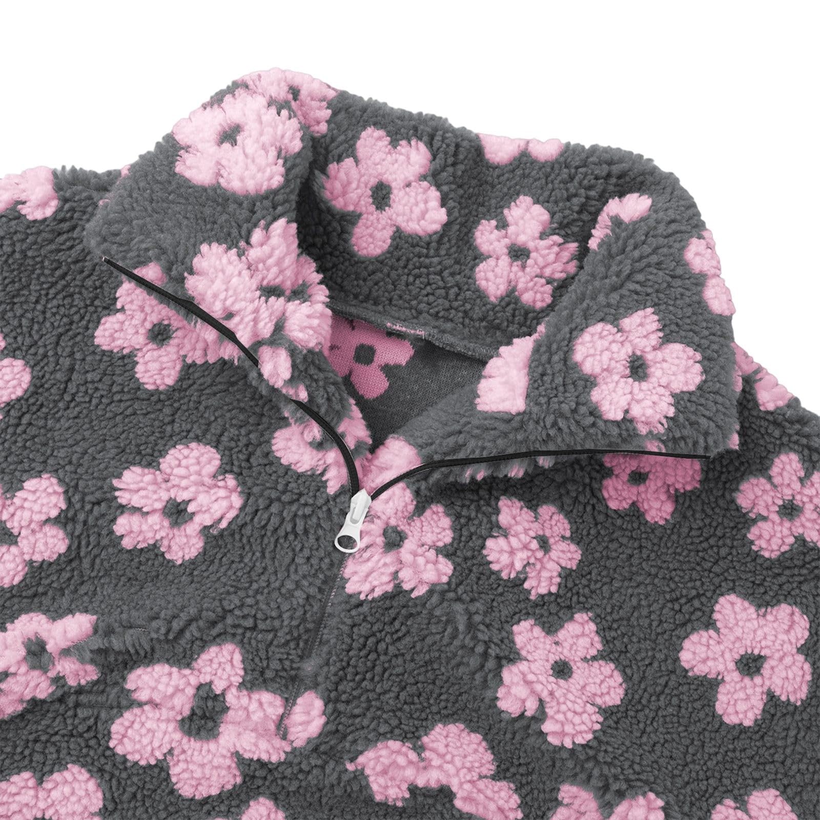 Fleece-Sweatshirt mit Rundhalsausschnitt Blumendruck, gemütlicher, Warmer Winterpullover, weicher, langärmeliger Freizeit-Loungewear für den kaltes Wetter, modische Oberbekleidung#M