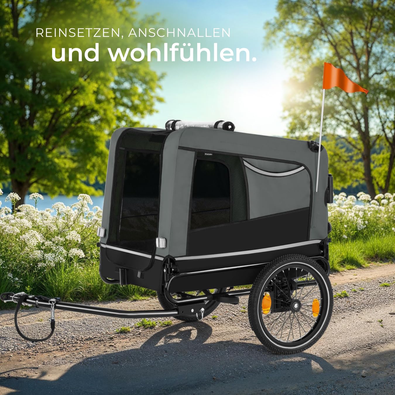 tectake® Fahrradanhänger multifunktional - als Hunde Anhänger Wagen für Fahrrad und e Bike, Jogger oder Buggy, Belastbarkeit bis 40kg, faltbar, schneller Umbau, inkl. Sicherheits Zubehör