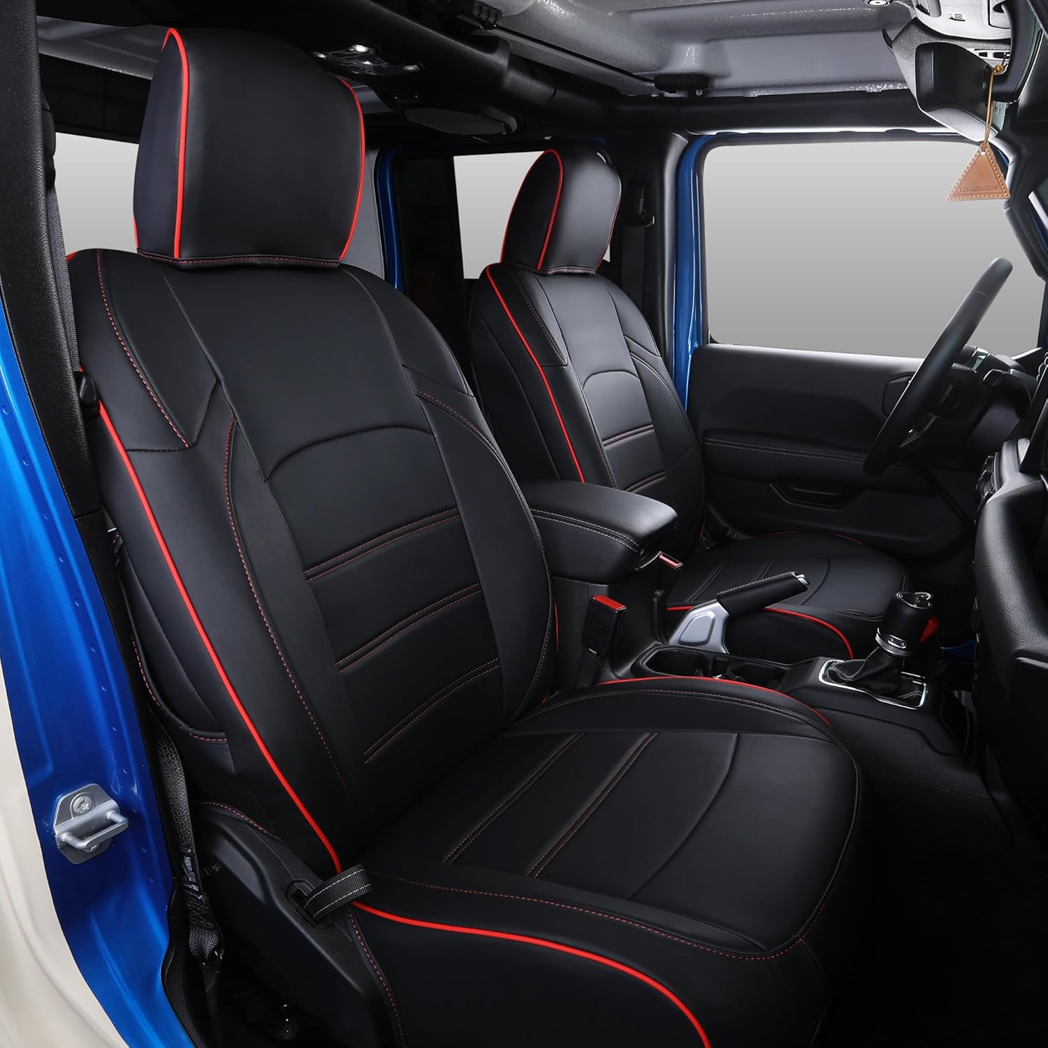 Jeep Gladiator Seat Covers - Premium Quality Faux Leather, Waterproof, Scratch-Resistant, Custom Fit for Jeep Gladiator 2025, 2024, 2023, 2022, 2021, 2020 (Black+Red Line)