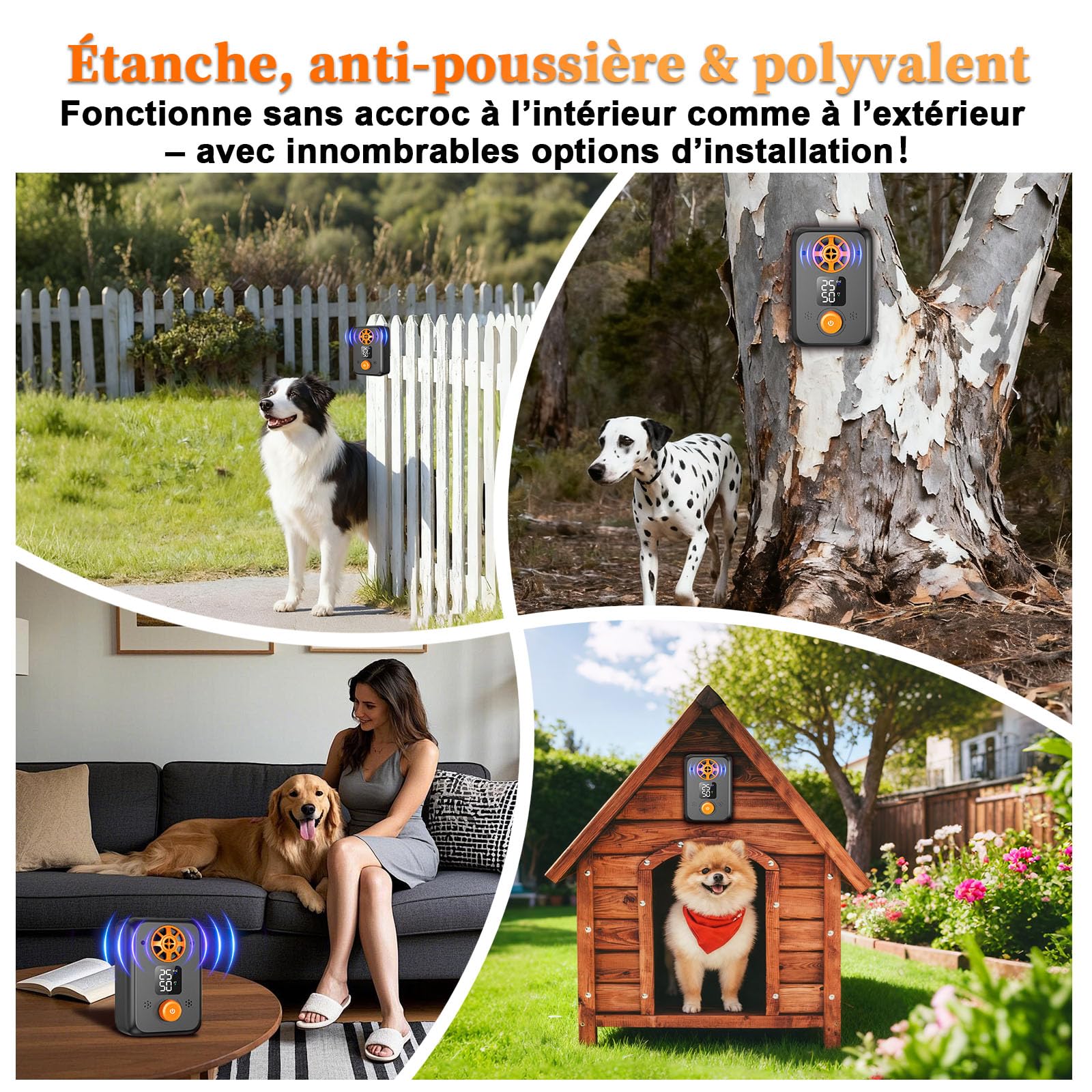 Anti Aboiement Chien Ultrason Puissant - Appareil Anti-Aboiement Ultrasonique Chien avec 5 Fréquences Ajustables, 3 Portées, Arrêt Automatique du Aboiement Intérieur/Extérieur