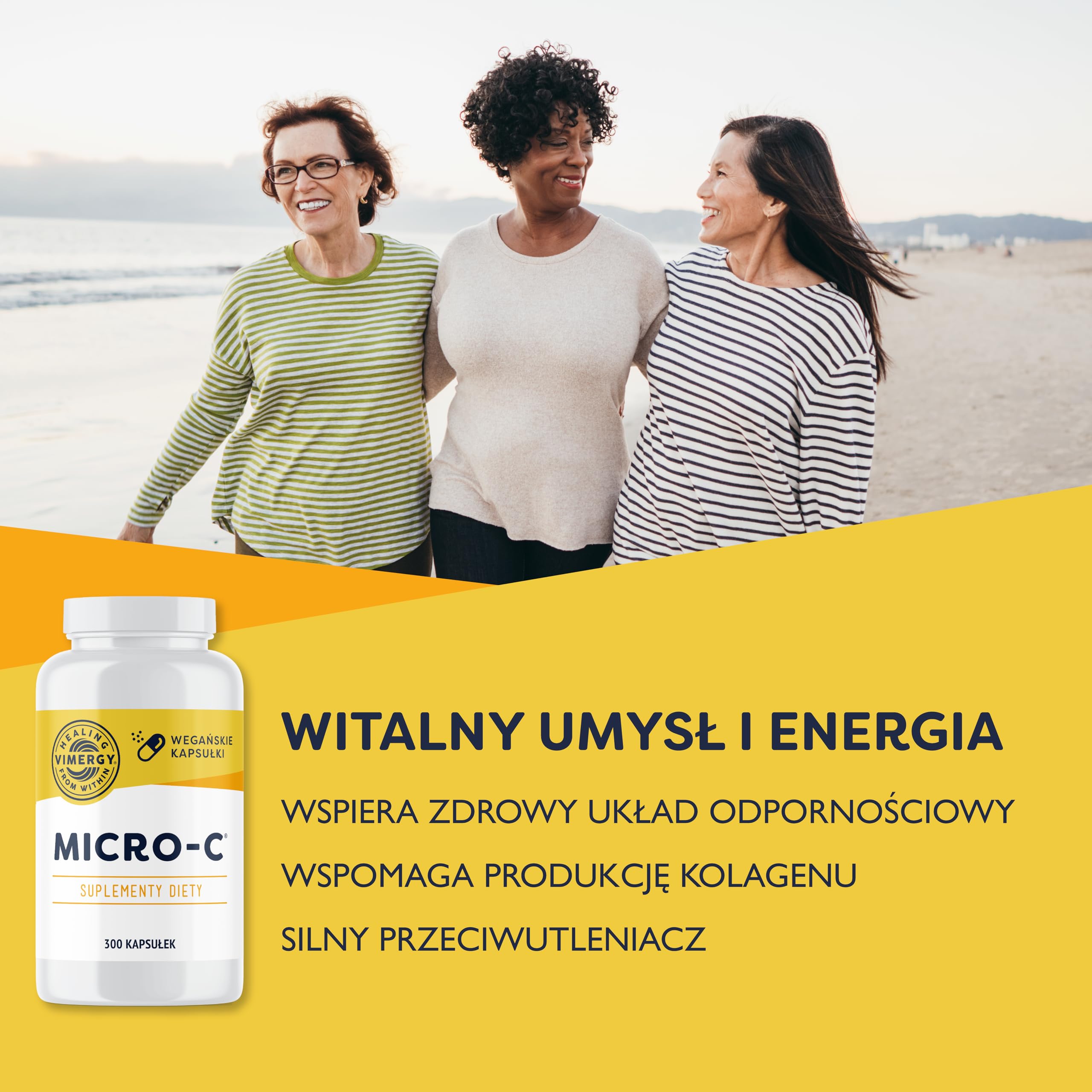 Vimergy Micro-C Witamina C Kapsułki – 300 Porcji – Witamina C 500 mg, Mniej Kwaśna Witamina C – Dzika Róża – Wspomaga Układ Odpornościowy i Mięśniowo-Szkieletowy – Bezglutenowa – Koszerna – Wegańska