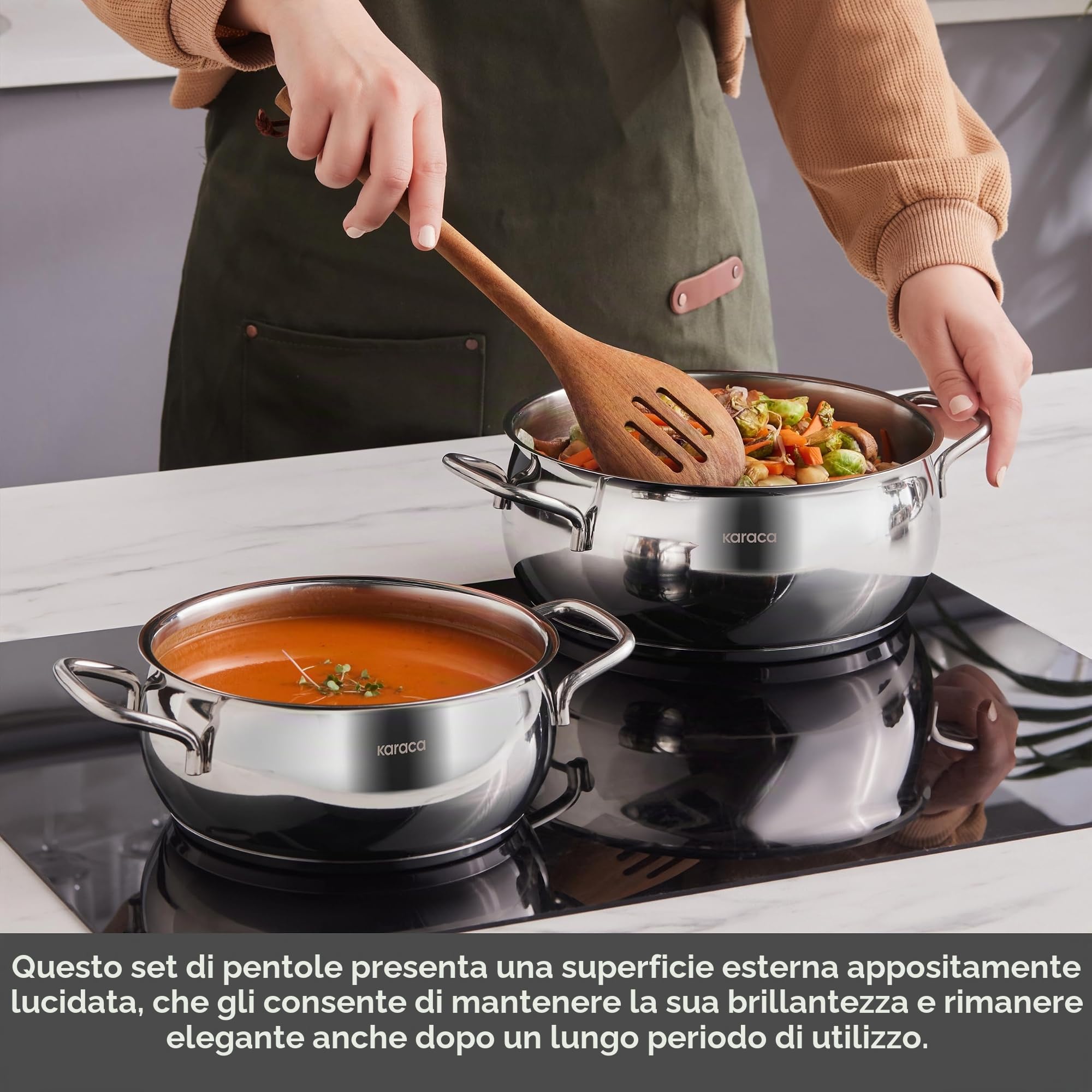 Set di pentole a induzione Karaca Emirgan XL da 10 pezzi in acciaio con coperchio di conservazione