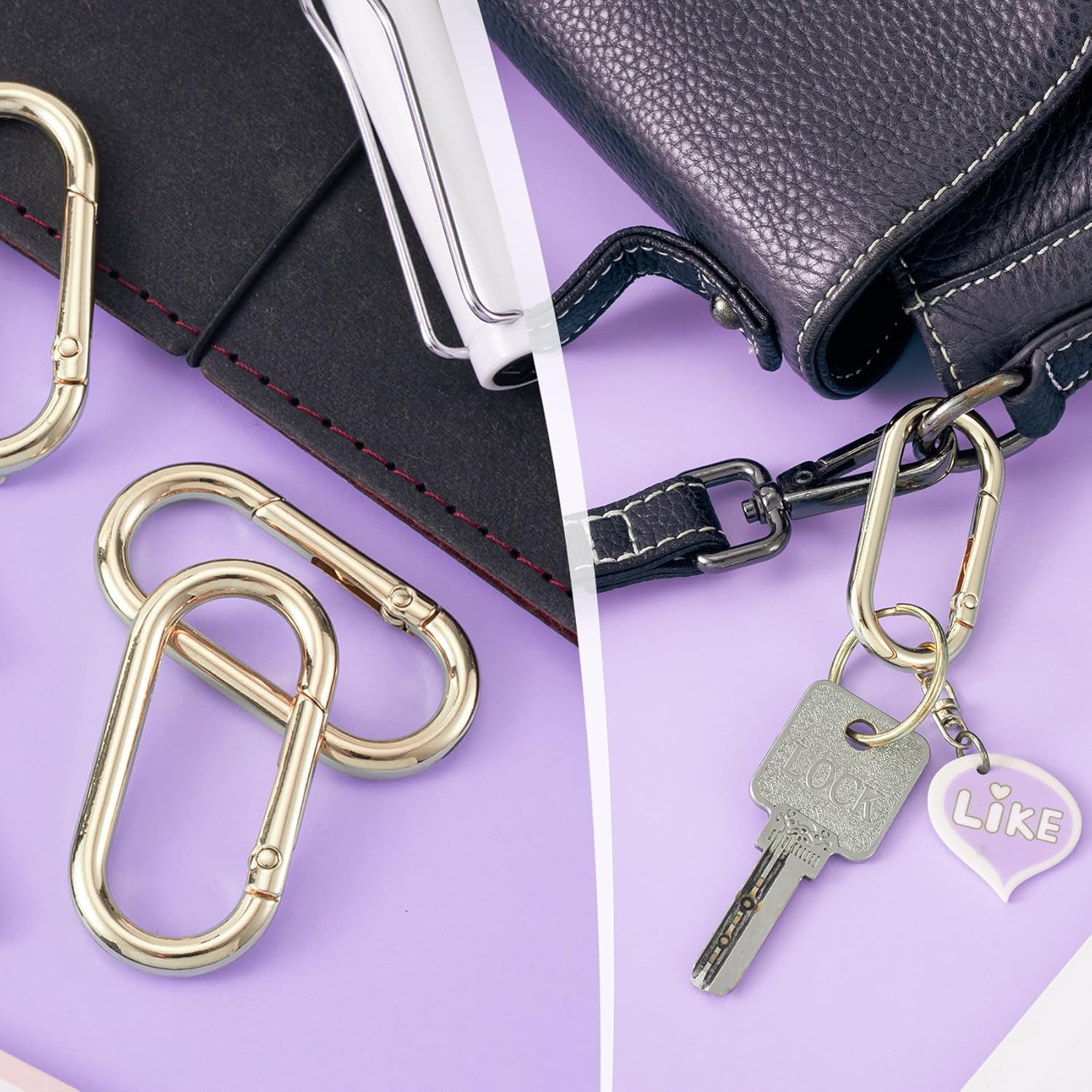 4pcs Oval Keychain Clip, Alloy Spring O Rings Hooks, Keychain Clip Purse Buckle Replacement for Paracord Lanyard Dog Tag Backpacks Handbags- Gold - Image 5