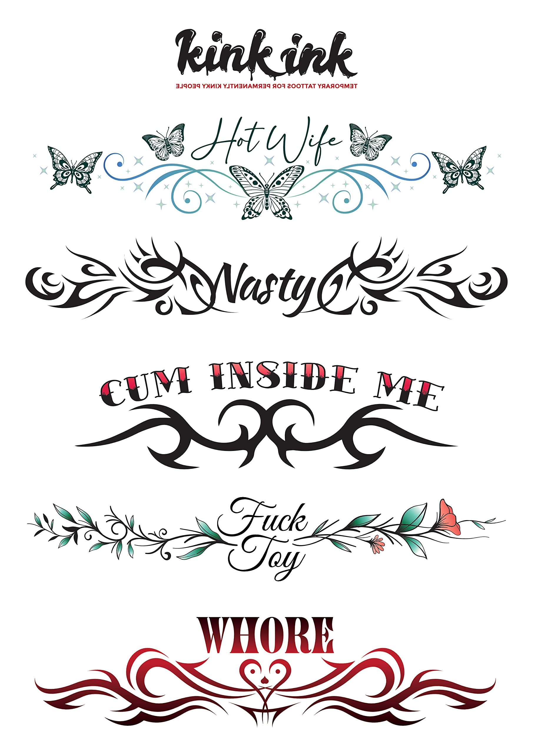 5 Large Sexy Naughty Temporary Tattoos for Women Ladies - Adult Fun for Lower Back Legs Arms Stomach