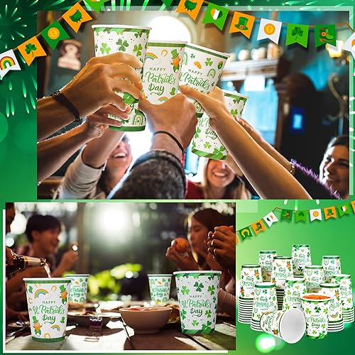 Miniatura 7 de 72 tazas desechables de papel para fiesta del día de San Patricio de 12 onzas con diseño de trébol de la suerte para festivales irlandeses tazas de