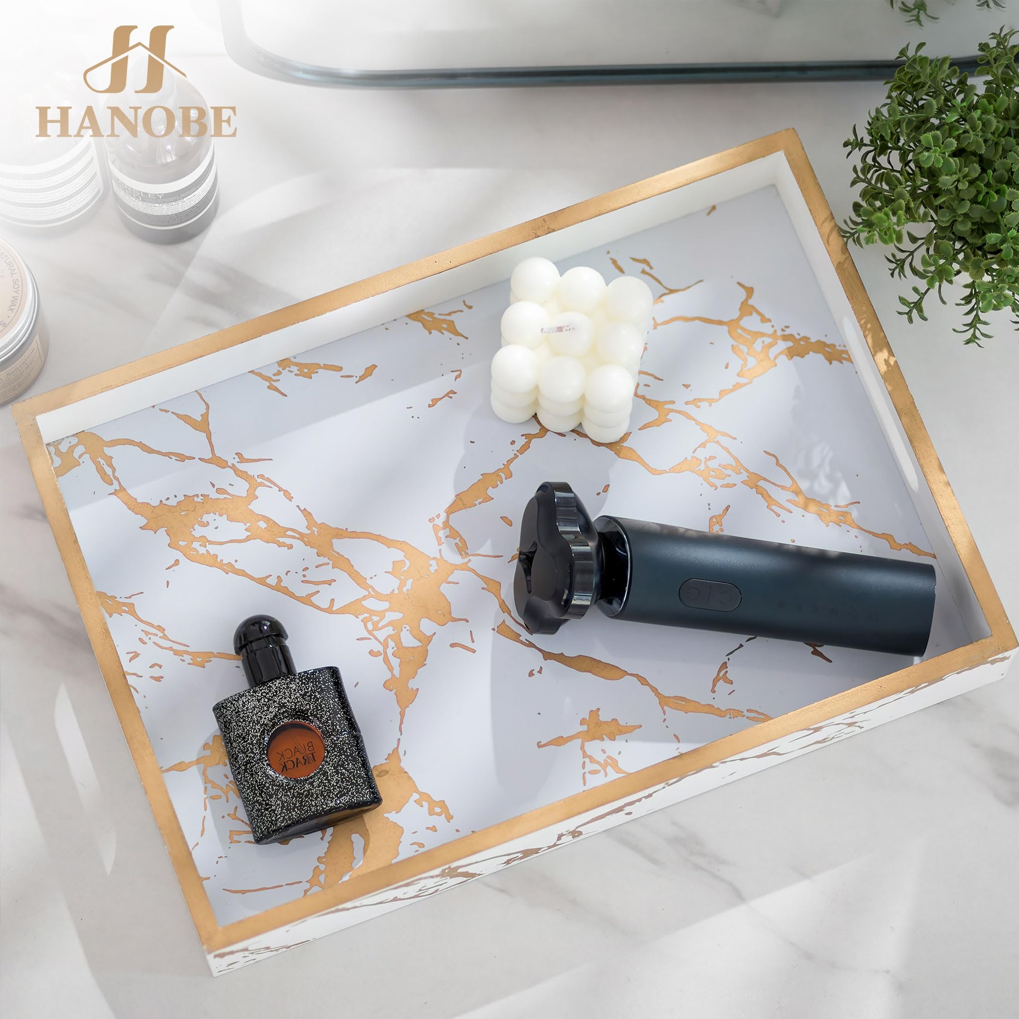 Vassoio Rotondo In Legno Motivo Marmo - Per Tavolino O Comodino | Con Manici - Foto 5