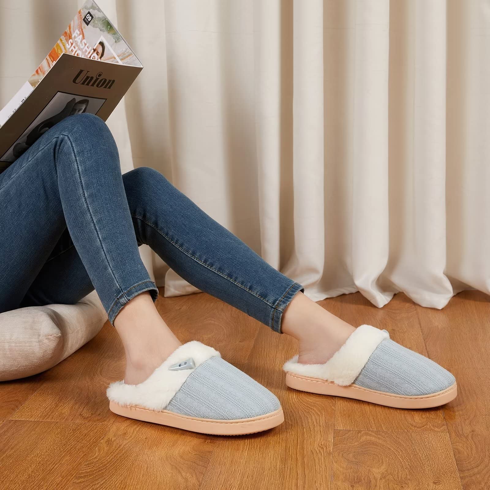 NineCiFun Pantofole da donna Comfort Memory Foam Pantofole morbide e pelose Scarpe da letto calde Pantofole antiscivolo