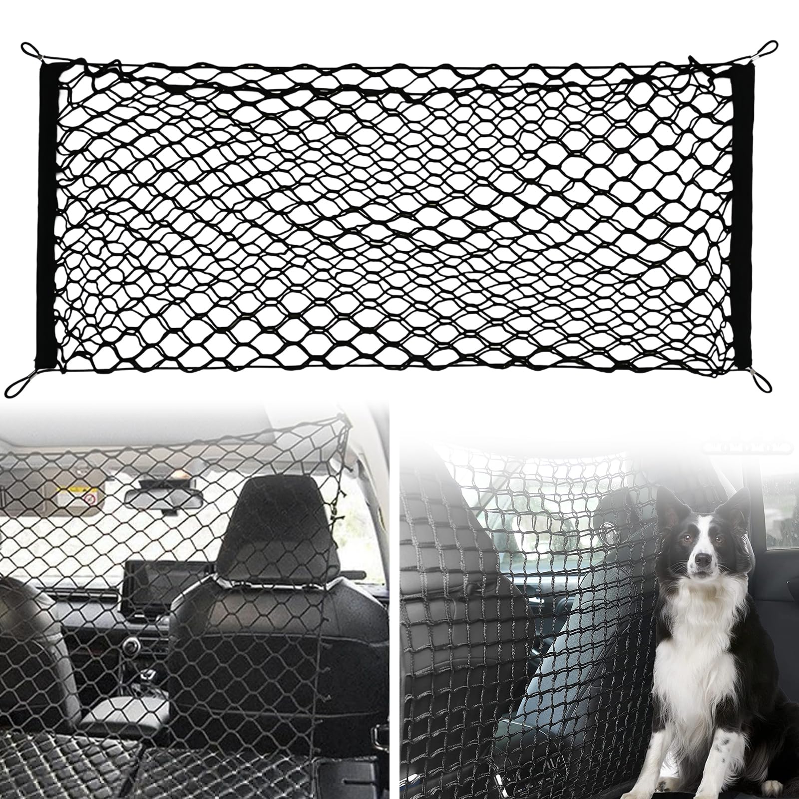 Rejilla de protección para coche, red de separación de barreras para perros, ganchos de polipropileno, color negro, elasticidad, 120 x 90 cm