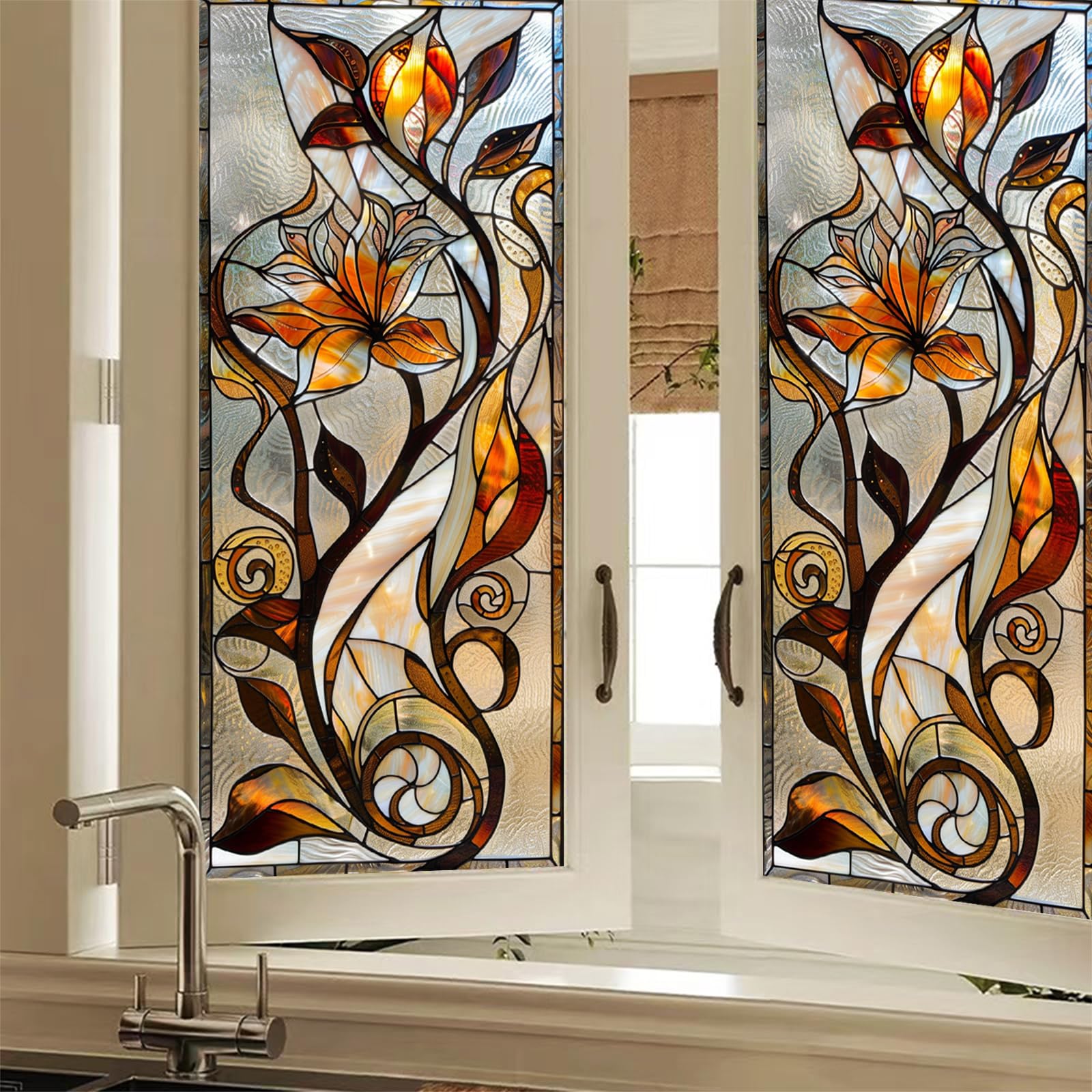 Hometitute Colorful5 Abstract Floral Window Film 17.7 X 39.3 Inch Geometric Flower Stained Glass Window Film Stained Decals Static Cling Sun Blocking Decor For Home Windows Doors Glass Decor