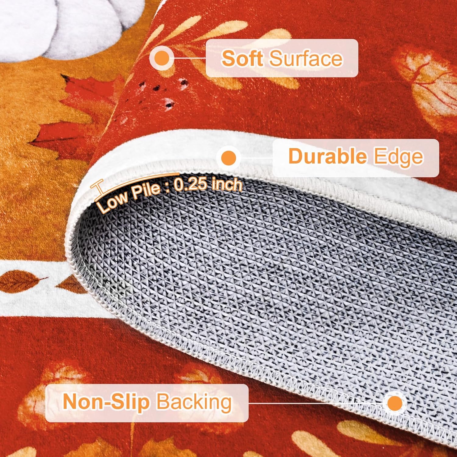 ASPMIZ Fall Rug 2x3, Thanksgiving Area Rug Washable Non Slip, Autumn Pumpkin Leaves Door Mat Outdoor, Soft Faux Wool Vintage Entryway Rugs Low Pile, Fall Decorations for Home, Entrance, Kitchen