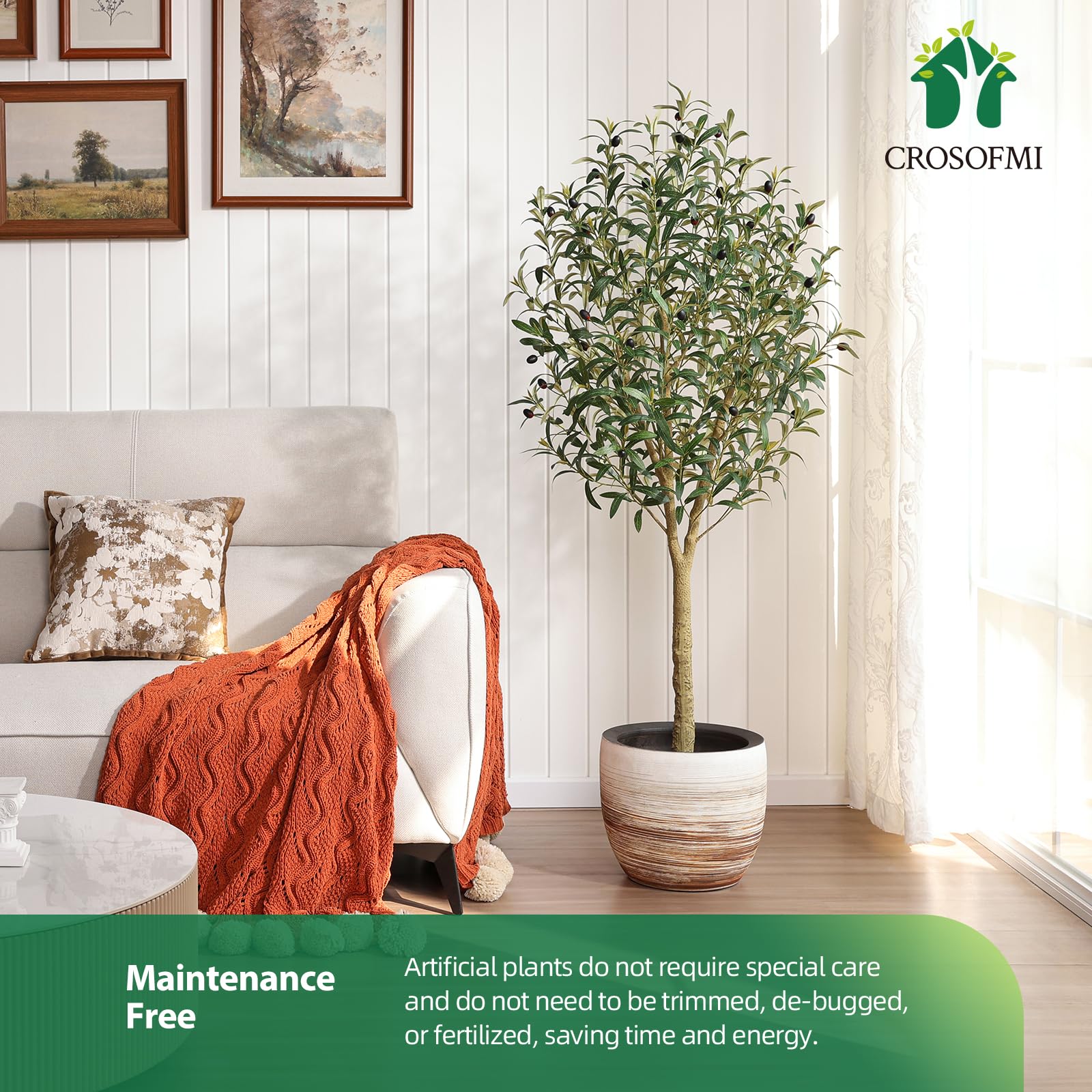 CROSOFMI Olivier Artificiel 150cm en Pot Fausse Plante Verte Décoration pour Intérieur Extérieur Maison Chambre Salon Balcon Cour Jardin