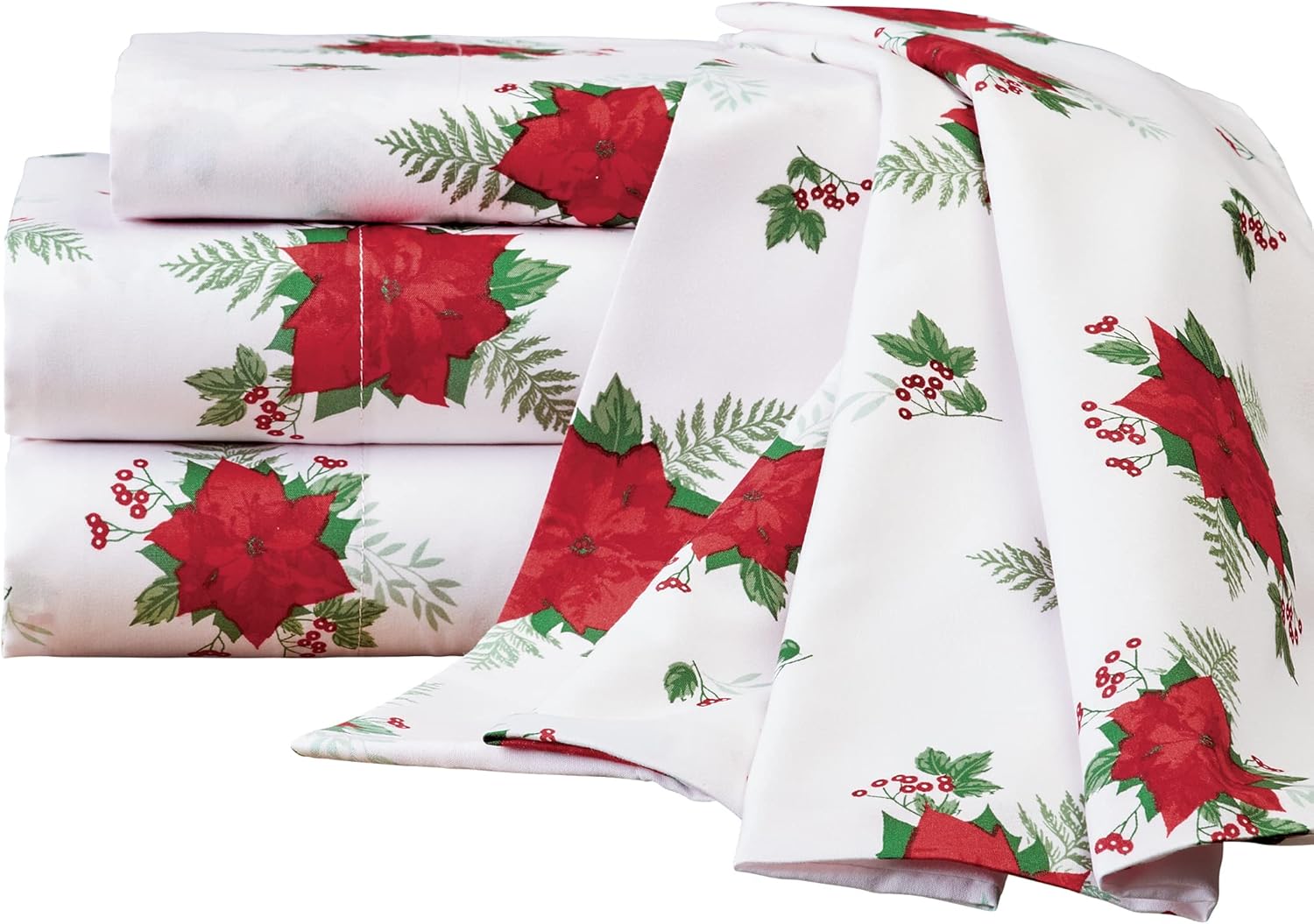 Collections Etc Elegant Poinsettia Christmas Holiday Sheet