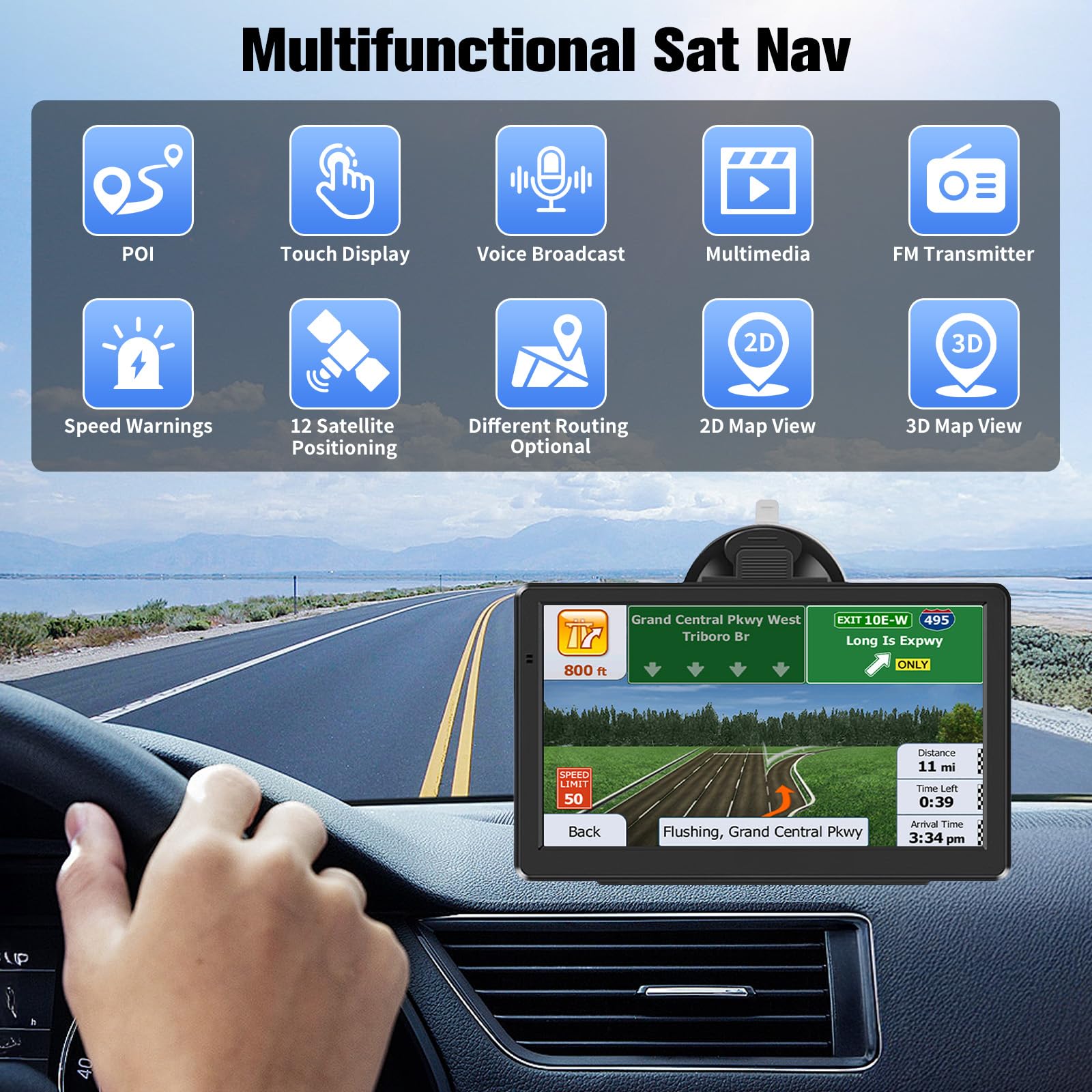 9 Inch GPS Navigator Sat Nav - 2025 Latest UK Map Sat Navs for Cars, Trucks and Buses,HD TFT Touch Screen HGV Satnav, Voice Turn Directions, Postcode Search, Lifetime Free Updates — view 4