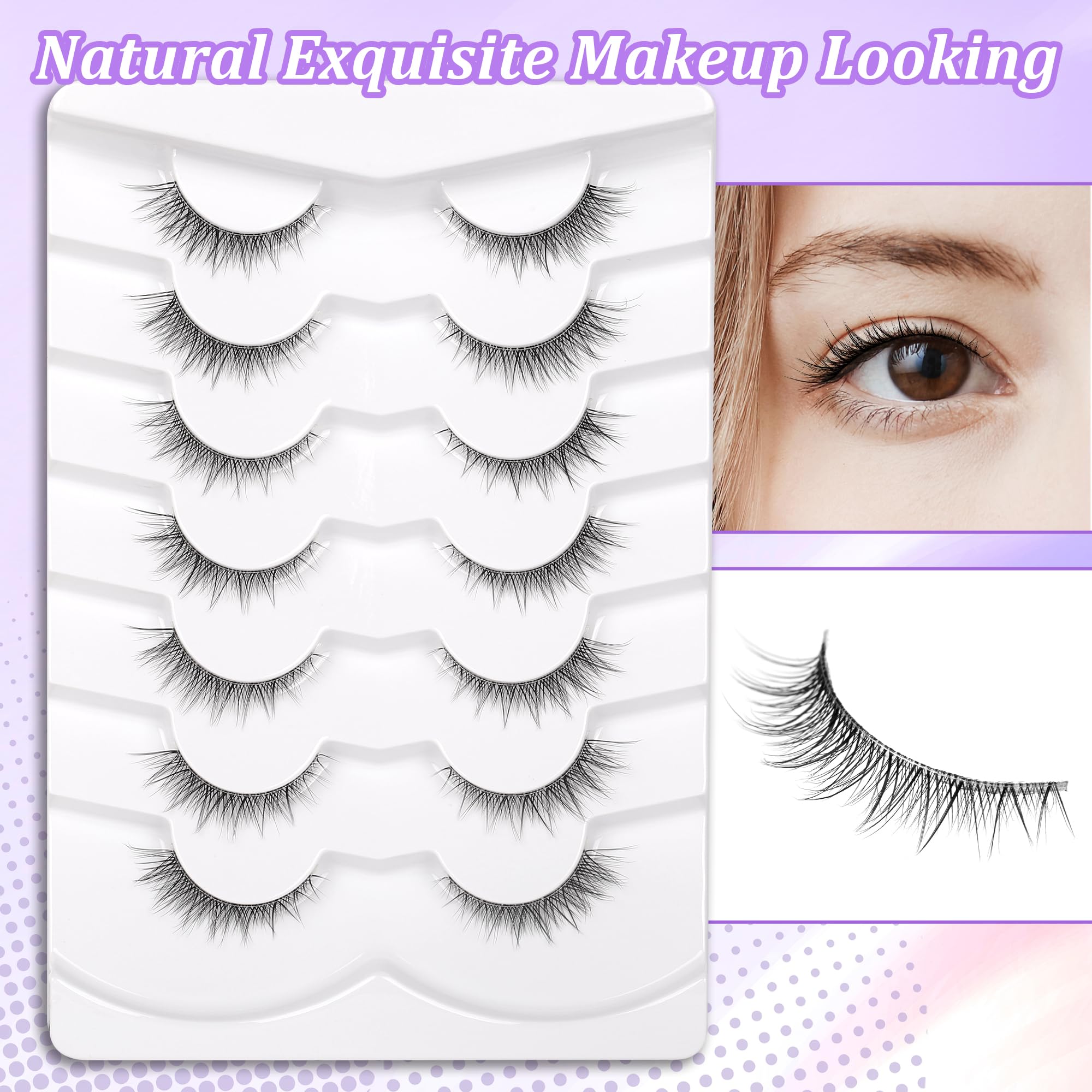 Himirell False Eyelashes 3D Lightweight Natural Comfortable Demi Wispy Cat Eye Lashes Clear Band Daily Eyelashes Strips Fluffy Soft Fake Eyelashes Packs - Image 3