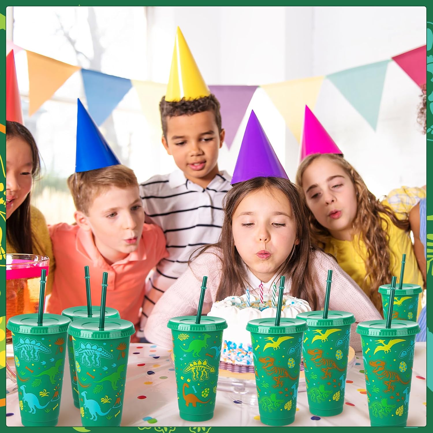 12 Pcs Dinosaur Cups with Lids and Straws, 24 oz Dino Party Favor Plastic Cups for Kids Baby Shower Birthday Supplies Dinosaur Gifts - Image 7