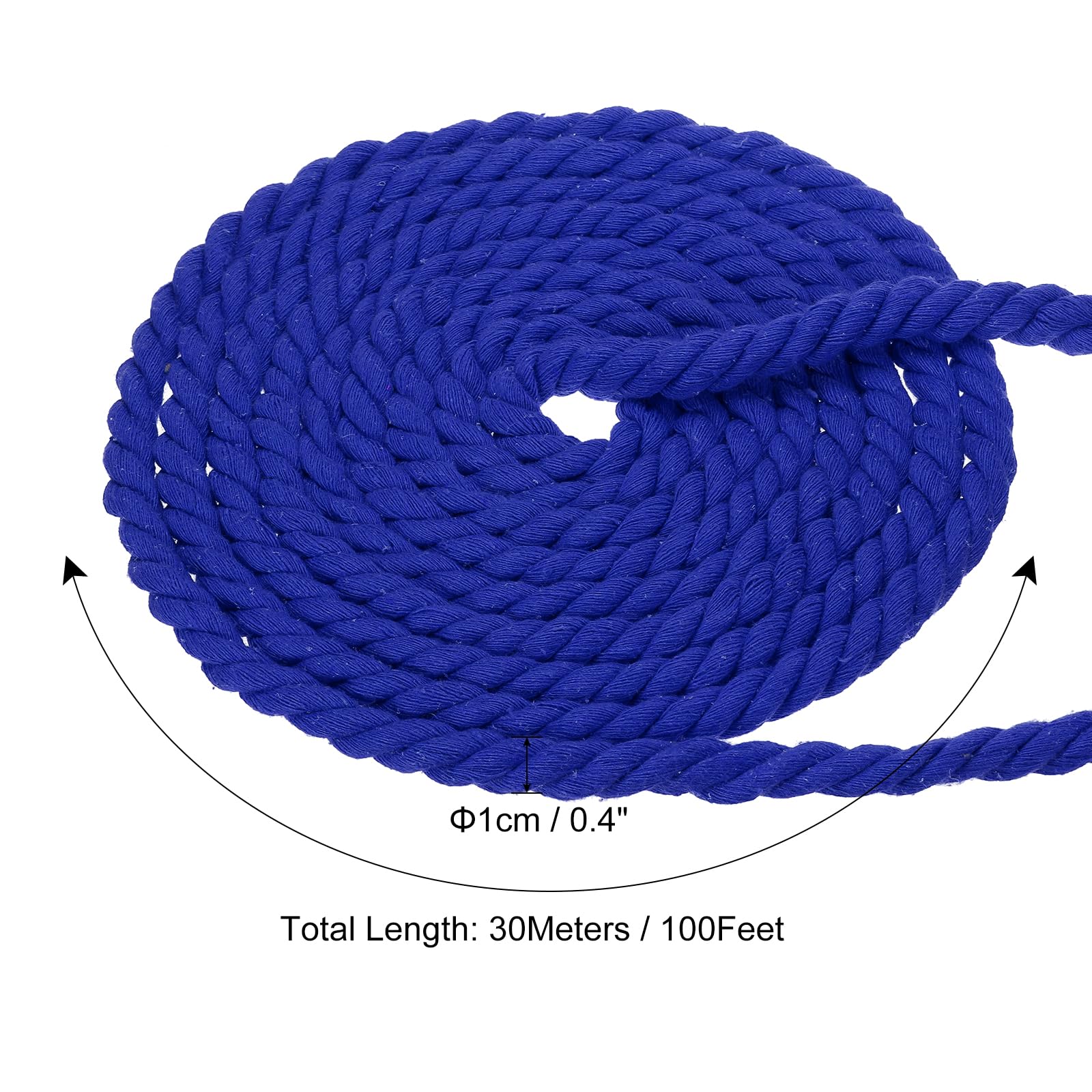 PATIKIL 1/2 Inch x 100 Feet Natural Twisted Cotton Rope 3 Strand Strong Thick Cotton Rope Tug of War Rope for Railings Crafts Home Decor Blue - Image 2