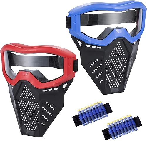 MeimoS - Juego de 2 gafas protectoras para el rostro táctico Protección ocular para niños rojo y azul Compatible con Nerf Rival, Apollo, Zeus,