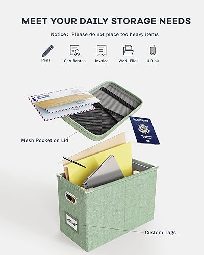Miniatura 4 de Oterri Caja organizadora de archivos con tapa, caja de archivos colgante con bolsillo de malla, caja organizadora de documentos para archivos de