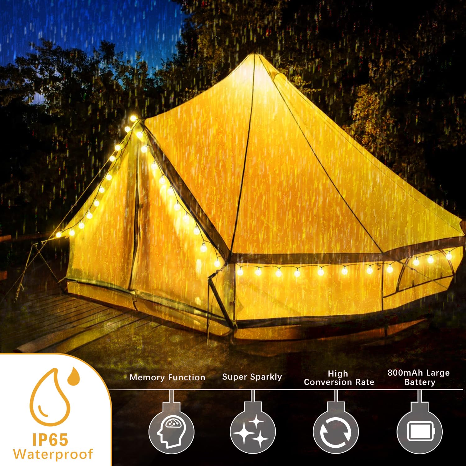 Luci Solari Esterno, 30LED/8.1M/8 Modalità Catena Luminosa Esterno, IP65 Impermeabile Luci Giardino Energia Solare per Festa, Campeggio, Balcone, Matrimonio, Gazebo(Bianco Caldo+ Funzione di Memoria)