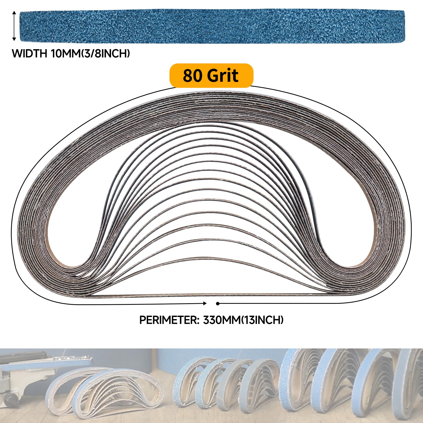 Shineboc Sanding Belt 10 x 330 mm, 30PCS Sander Belts 80 Grit for Polishing Metal Wood - Image 2