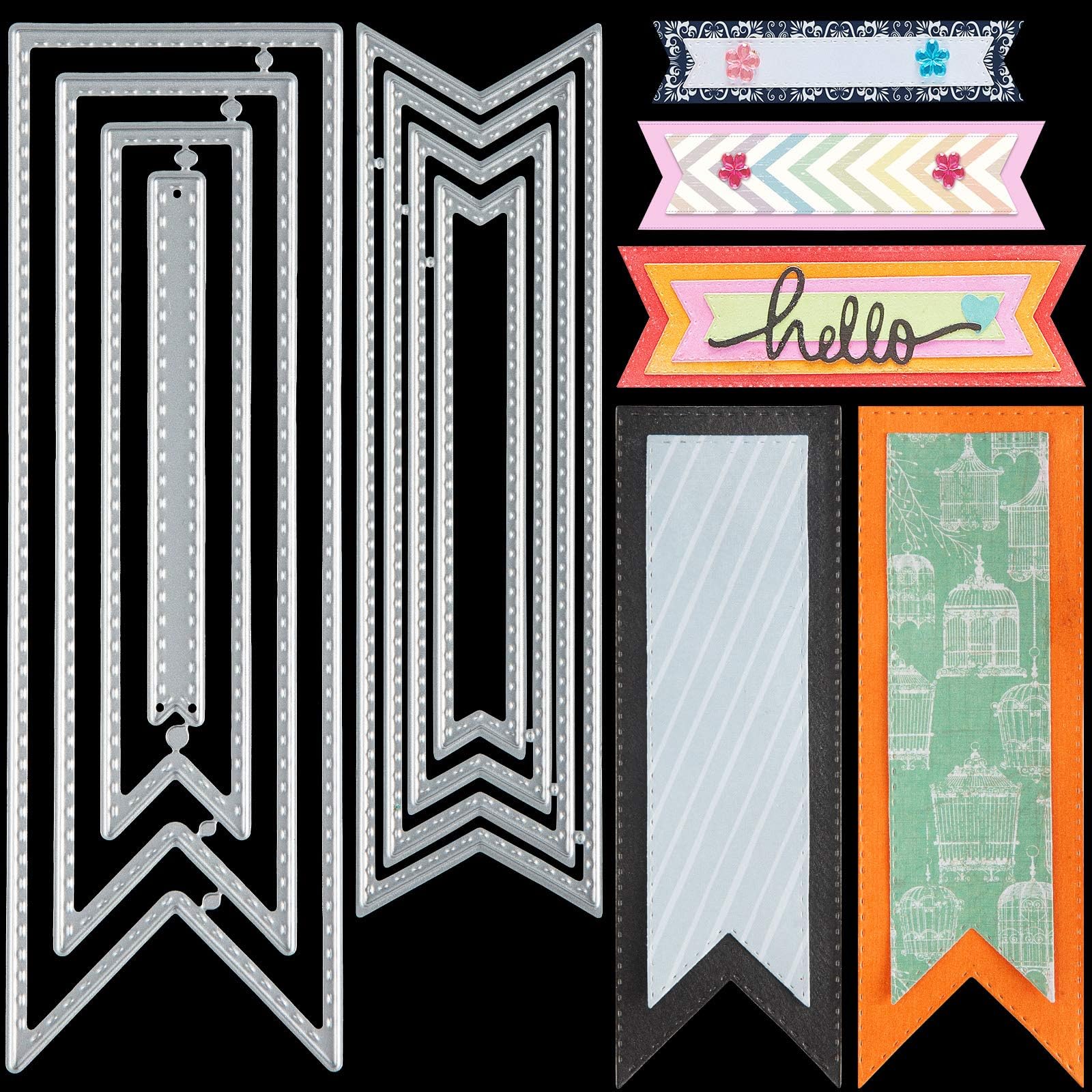 WILLBOND Bookmark Metal Cutting Dies DIY Craft Carbon Steel Embossing Template Metal Stencils Scrapbooking Tool and Thin Banner Cutting Die for Card Scrapbooking DIY(Classic Style)
