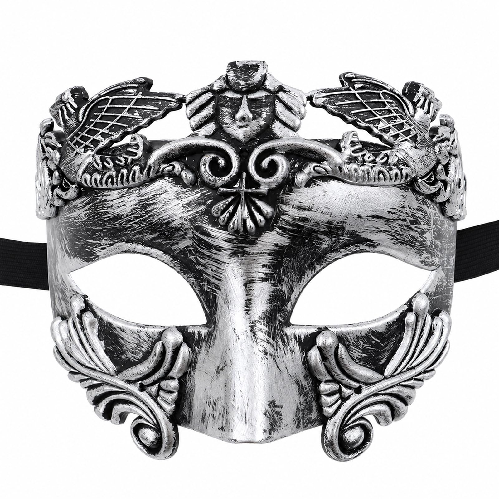 Men's Vintage Half-Face Masquerade Mask, Silver, Greco-Roman Style