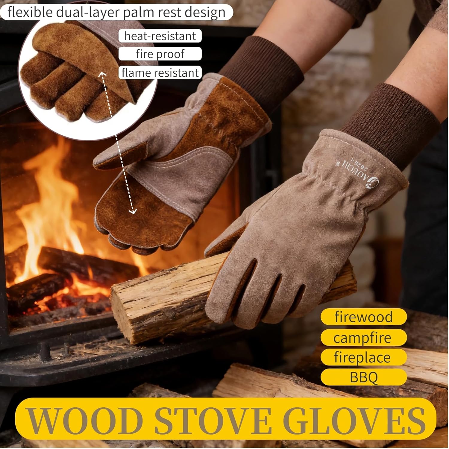 Winter Leather Work Gloves with Flexible Dual-Layer Palm for Men, Warmth, Puncture and Abrasion Resistant, Heat Resistant, Gardening, Welding, Construction, Cooking, Oven Mitts (Large) - Image 3