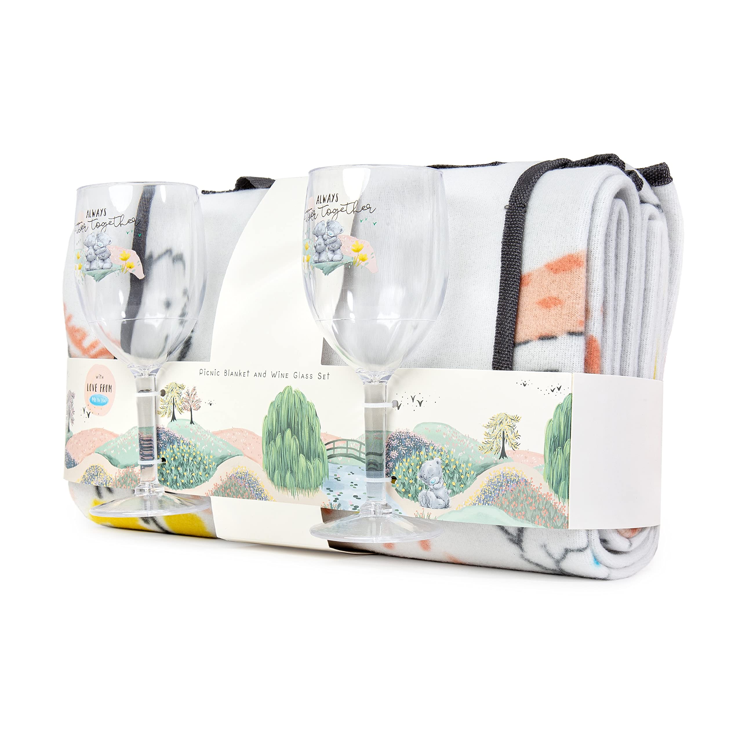 Me To You Blue,Grey Tatty Teddy Picnic Blanket & Plastic Wine Glasses Set - Official Collection,