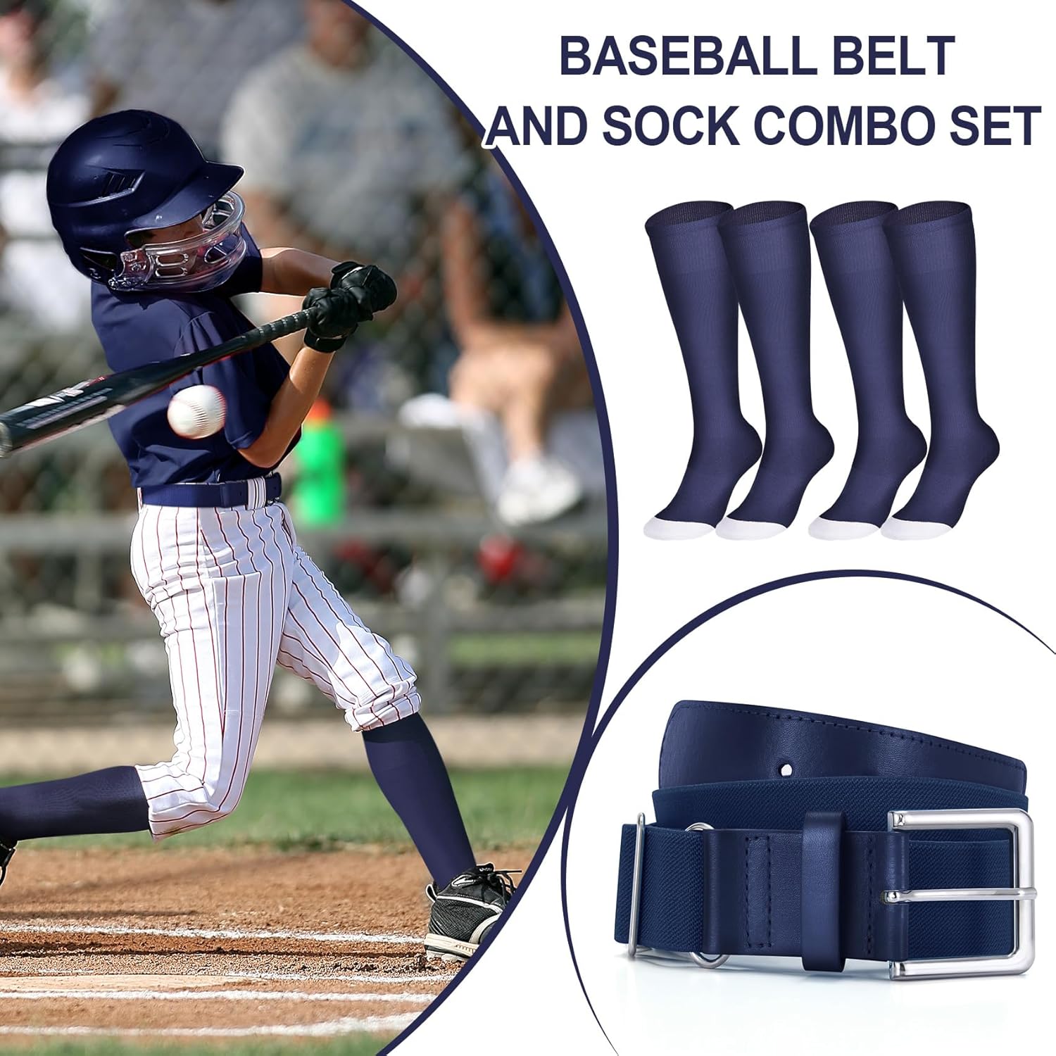 XZQTIVE 2 Pairs of Baseball Socks and 1 Belt Combo Set Adjustable Softball Socks and Belt for Youth Adult - Image 4