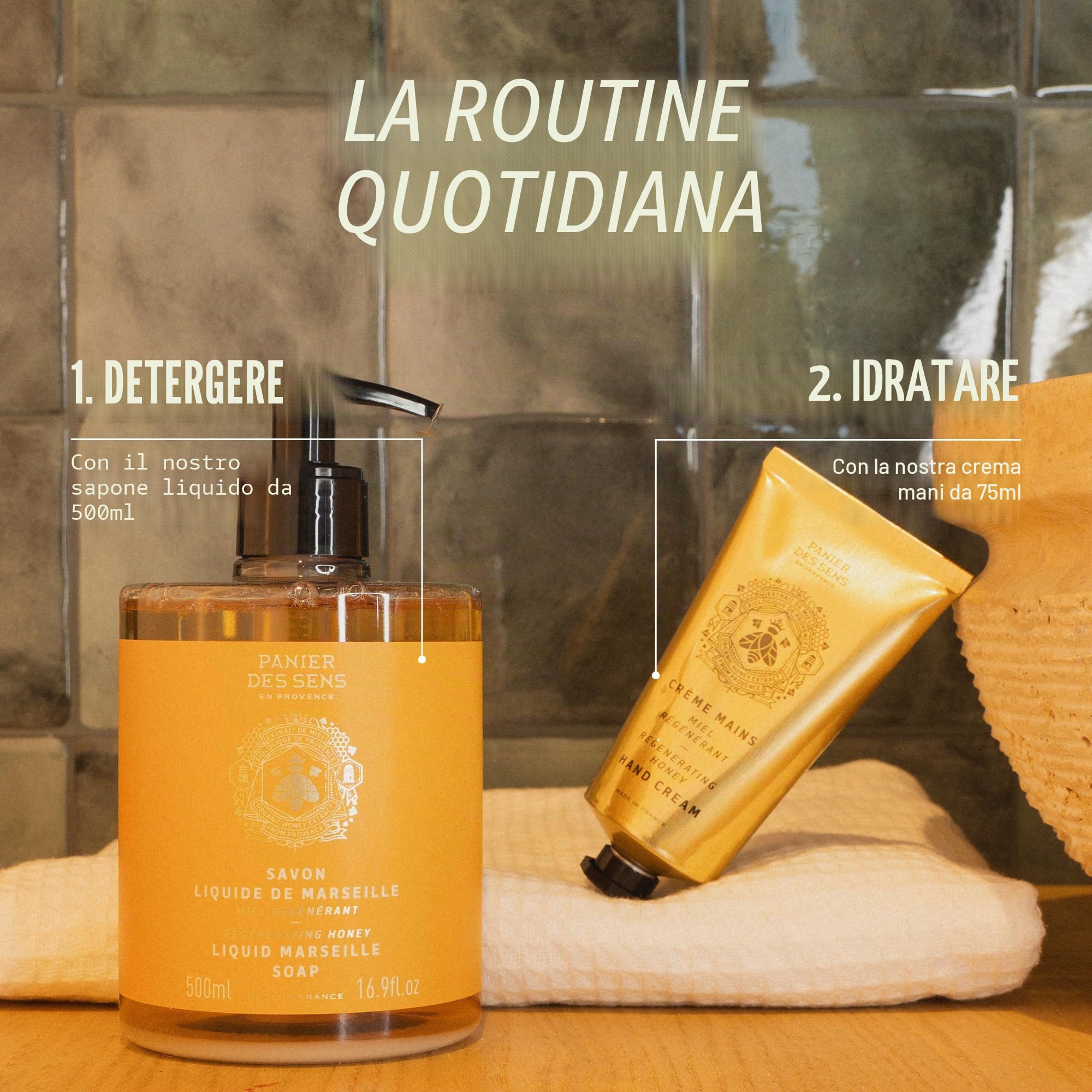 Panier des Sens - Sapone Liquido di Marsiglia Miele - Sapone Mani Idratante - con Olio di Cocco ed Estratto di Miele Biologico - 97% di Ingredienti Naturali - Sapone Mani Made in France - 500ml