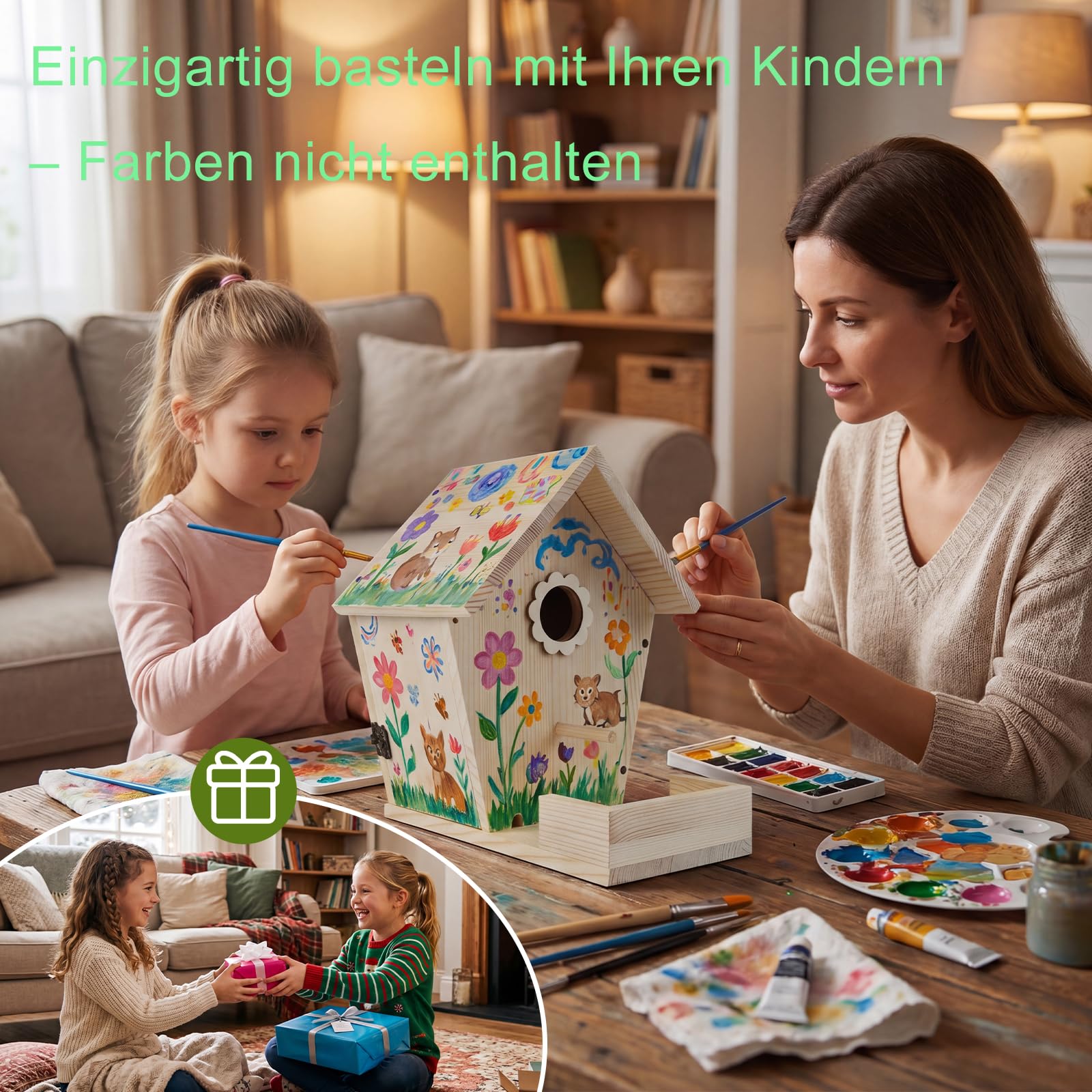 Vogelhaus Bausatz aus unbehandeltem Holz – Vogelhaus zum Bemalen für Kinder, Nistkasten & Futterstation für Garten und Wildvögel