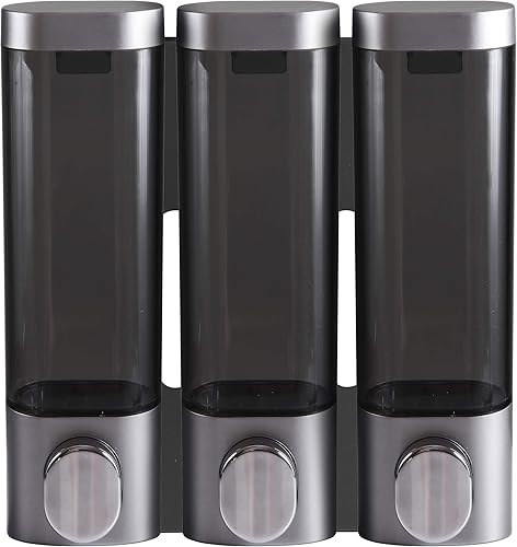 Miniatura 2 de Dispensador y organizador de bomba de ducha de baño montado en la pared de 3 cámaras, capacidad para champú, jabón, acondicionador, gel de ducha,