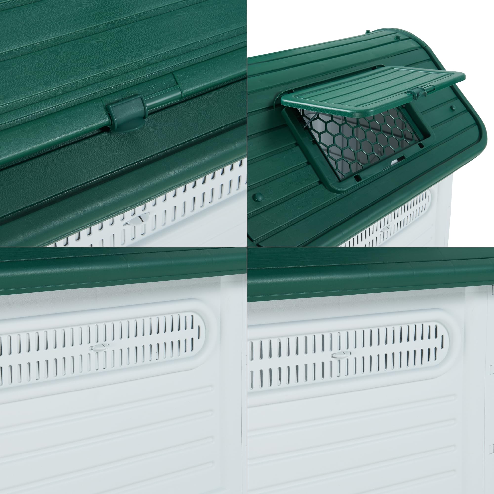 [en.casa] Hundehütte Outdoor Bello Hundehöhle wetterfest Hundehaus mit Dachluke und Lüftungsschlitzen 87 x 72 x 75 cm Kleintierhaus erhöhter Boden Kunststoff Weiß/Grün