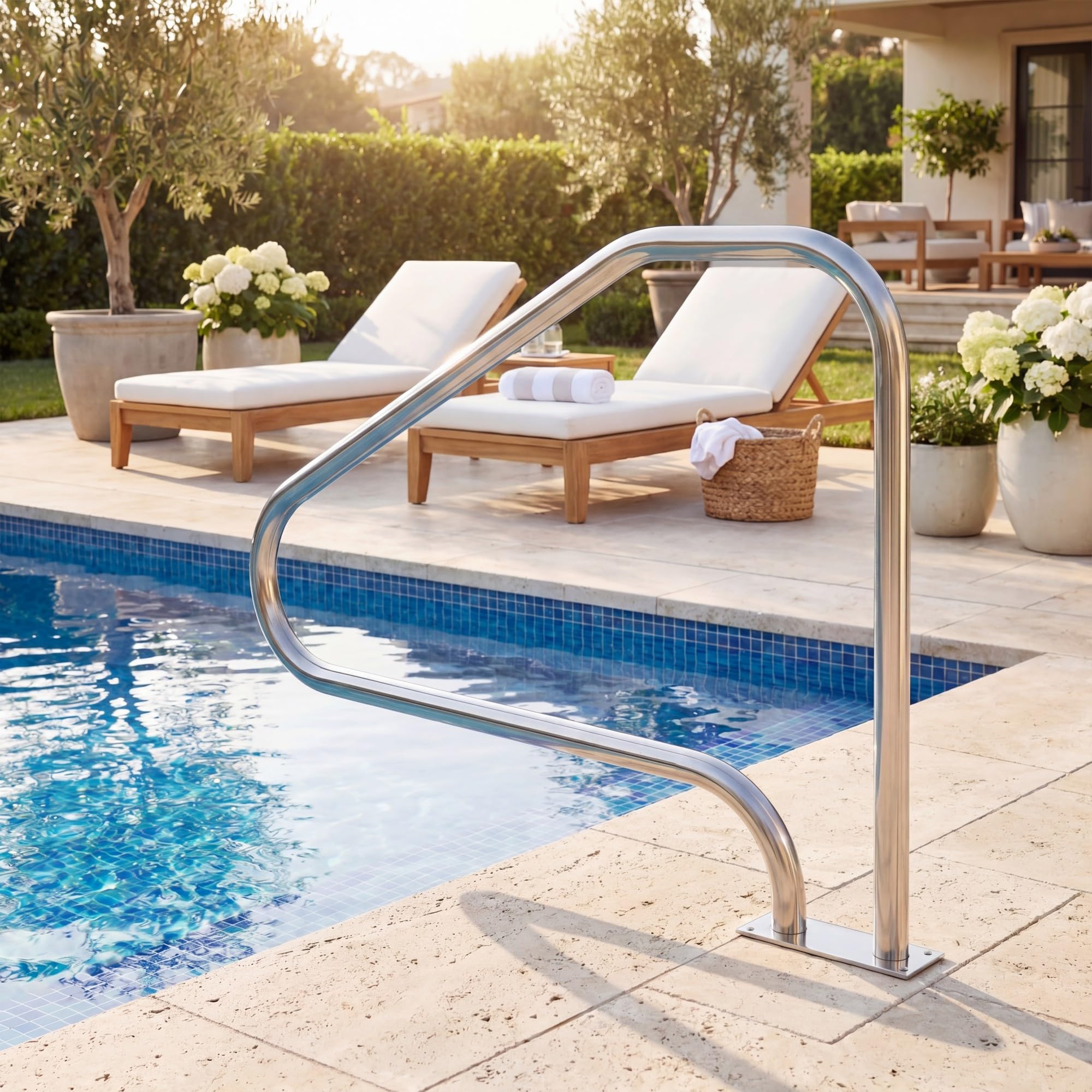 HOMASIS Main Courante Piscine, Rampe de Sécurité en Acier Inoxydable Antirouille, Housse Antidérapante, Soudure Renforcée, Charge 250 kg, Barre d’Appui pour Piscine, Spa, Parc Aquatique, 119x79cm