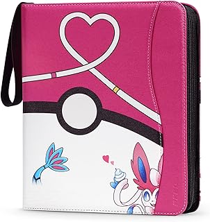 Benazcap Card Binder for Card Binder 4-Pocket with Zipper Removable Sleeves, 480 Pockets for Trading Card Binder, 60 Pcs Premium Pages Card Collection Binder, Album Folder for Game Cards, Pink