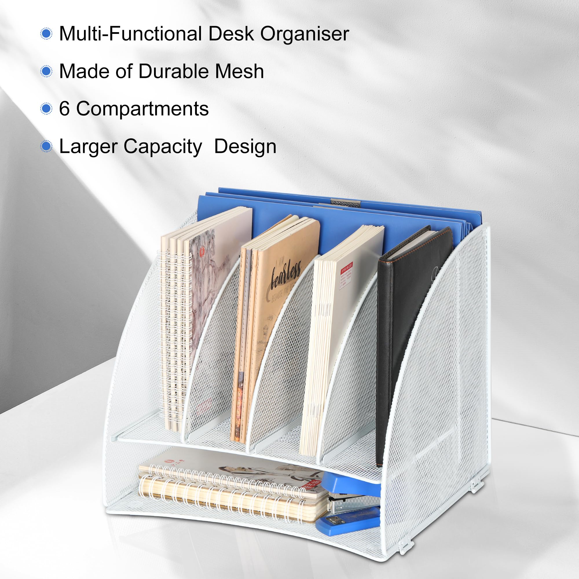 TQVAI Letter Tray Desk Tidy Organiser Document Holder Paper Storage Organiser Magazine File Holder, White - Image 3