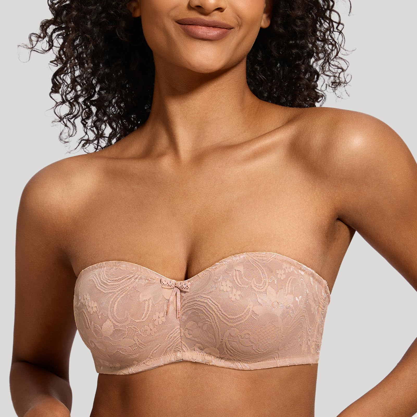 MELENECA Soutien-Gorge Bandeau Femme sans Armatures, Dentelle Transparente Effet Minimizer & sans Bretelles