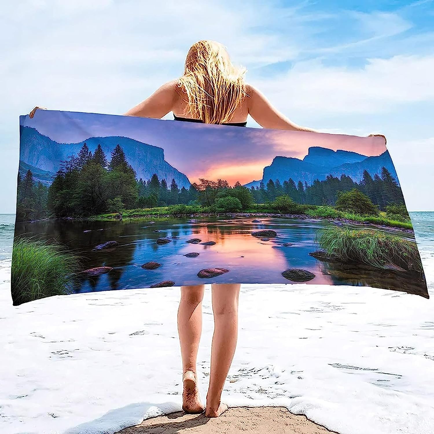 Strandtücher Mikrofaser Schnelltrocknend 3D Wunderschöne Naturlandschaft Drucken Tragbar Sand Proof Ultraleicht Strand-Badetuch Ideal Als Strandtuch,Reisetuch,Saunatuch,Duschtuch Sport 200 X -1X3X-S9D
