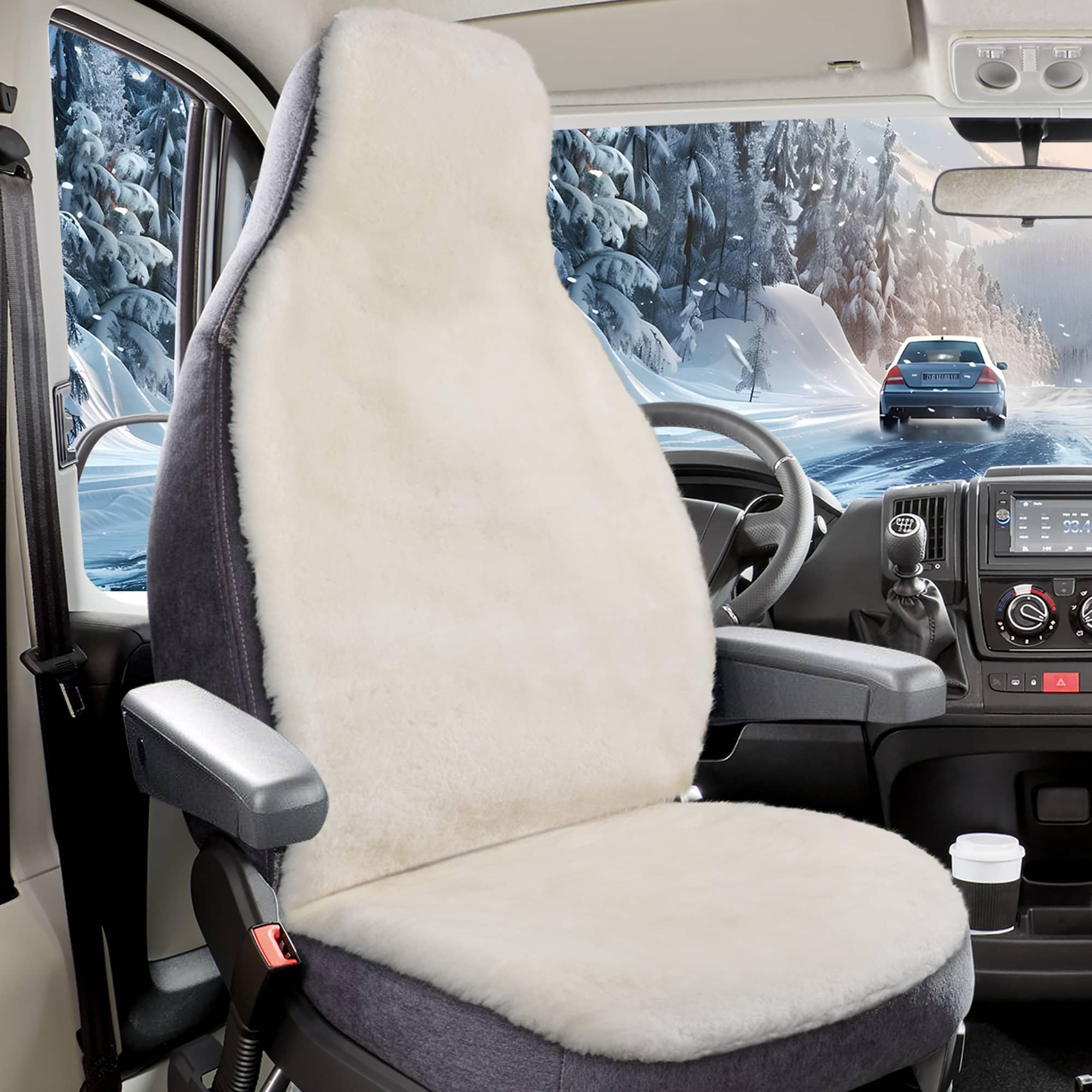 BREMER SITZBEZÜGE Universal Lammfell Sitzauflage Autositz, Echtfell Sitzbezug für Auto, Atmungsaktiver Autositzschoner in Beige, Universal passend für Wohnmobil PKW SUV Van Fahrer oder Beifahrer