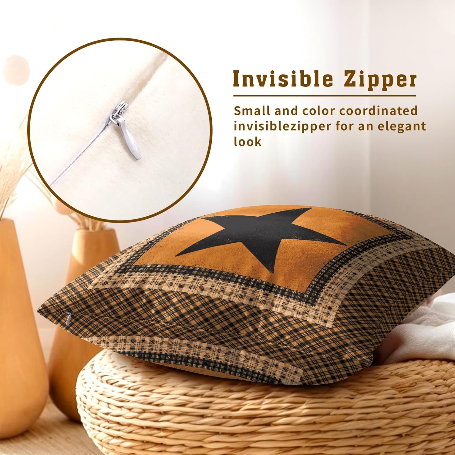 Western Throw Pillow Covers 18x18 Inch Set of 2 Brown Texas Star Decorative Pillowcase Rustic Retro Style Cotton Cushion Cover for Home Sofa Bedroom - Image 4