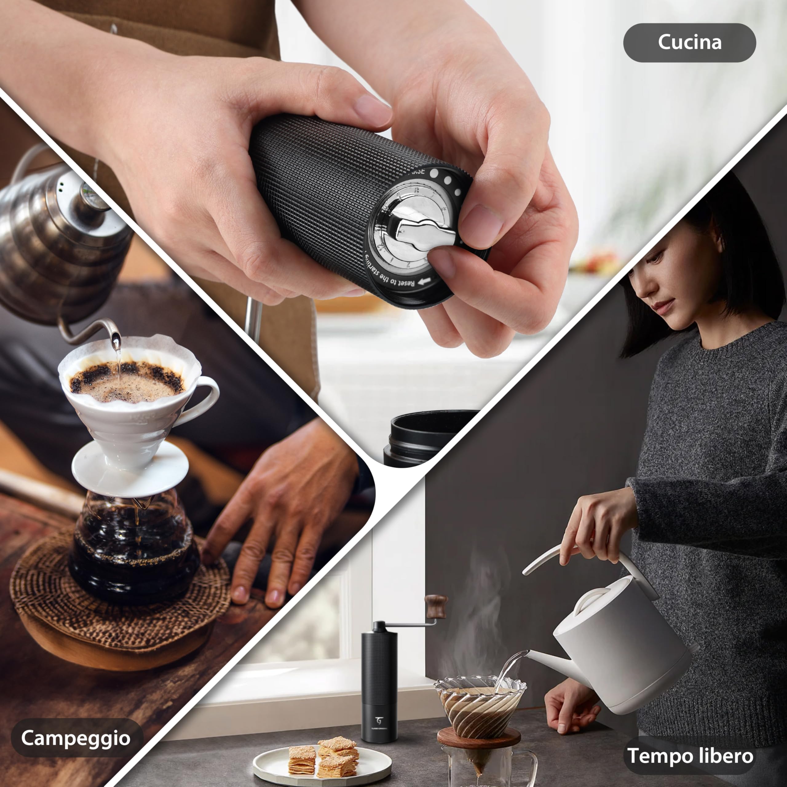SUNYA Macinacaffè Manuale - Corpo in alluminio con texture antiscivolo, lama monopezzo affusolata in acciaio inossidabile