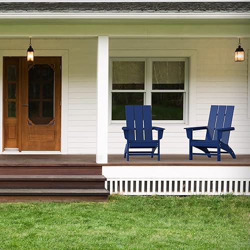 Miniatura 7 de Silla Adirondack moderna con textura de madera, sillas de patio de madera de polietileno, sillas de exterior premontadas resistentes a la intemperie