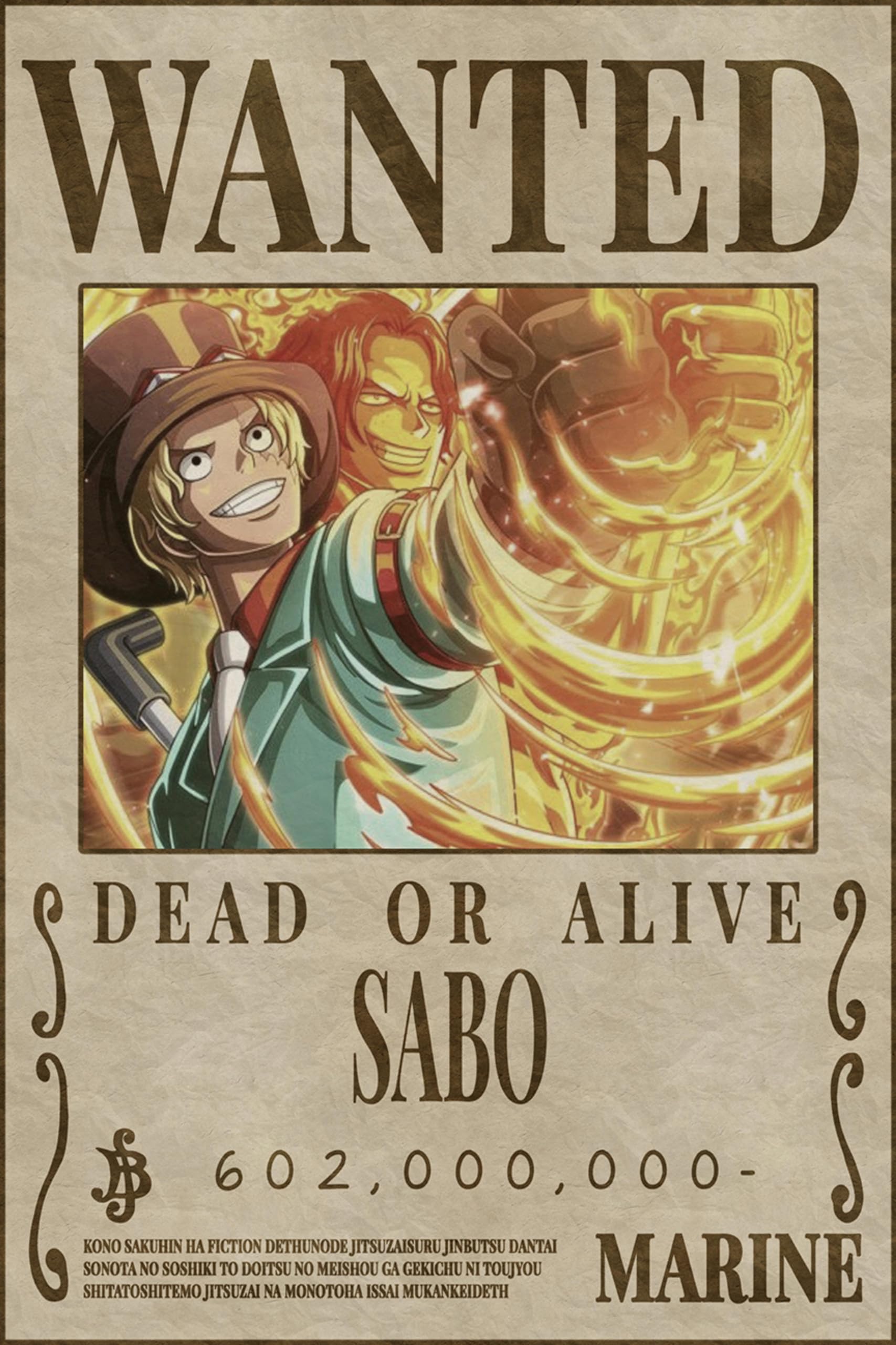 SABO WANTEDポスター 602,000,000ベリー ONE PIECE WANTED POSTER SABO & LATEST NEWS OFFICIAL MUGIWARA