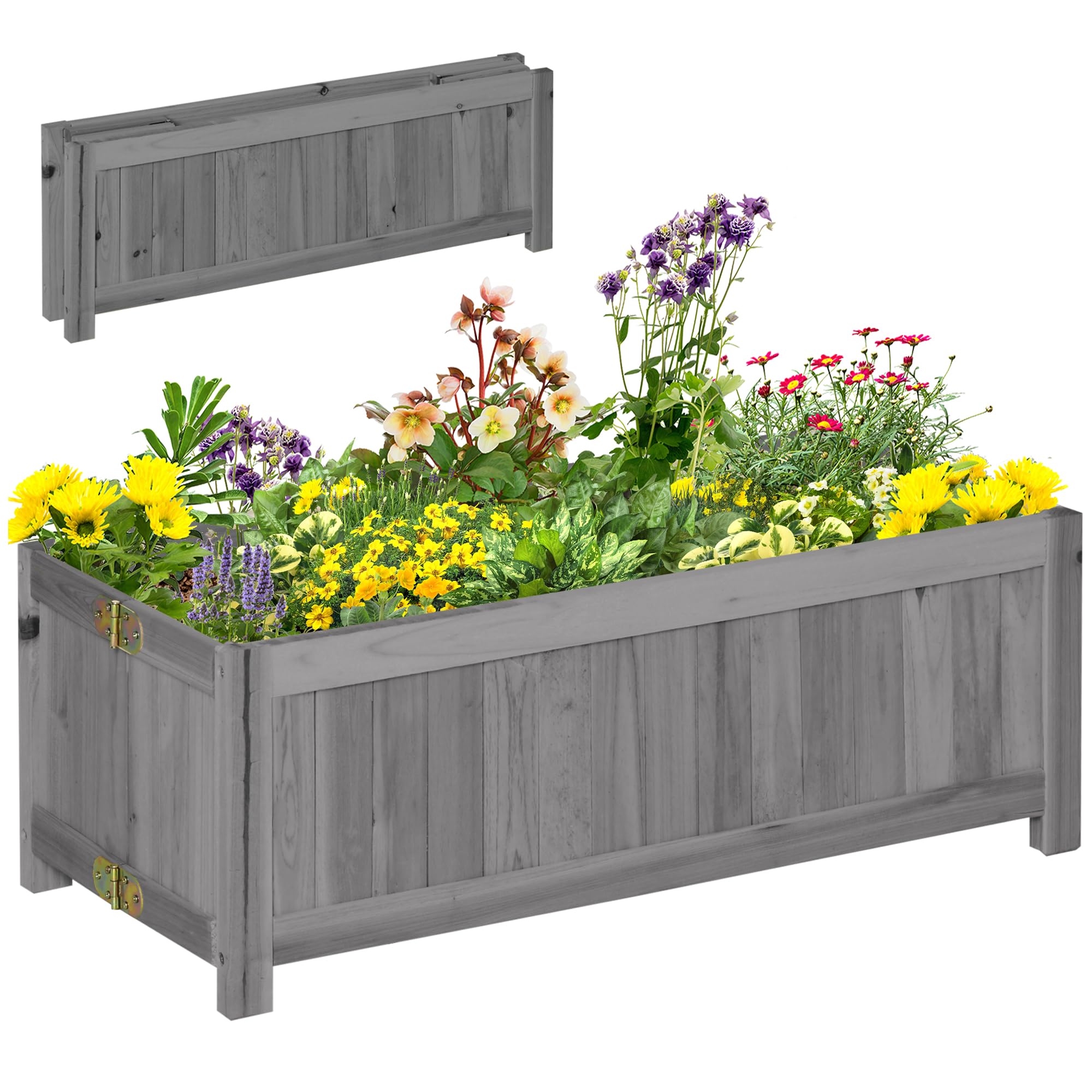 Outsunny Jardinera de Madera Plegable Jardinera Elevada para Cultivos Verduras Flores en Exterior Patio Balcón Terraza 70x30x25 cm Gris