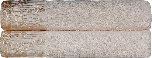 Superior Toallas de baño de algodón (juego de 2), borde Dobby jacquard floral, toalla corporal para baño, baño, spa, centro turístico, hotel,
