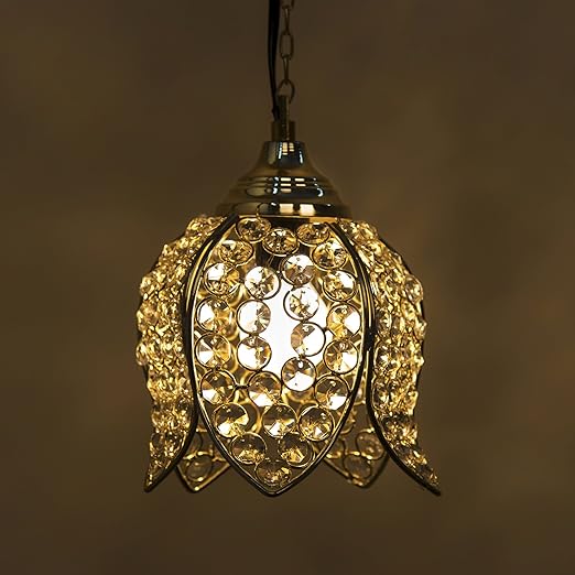 Homesake Pendant Light Crystal Lotus Shape | Ceiling, Hanging Light for Living Room and Bedroom | Decorative, Antique Chandelier, LED Filament Light - Home Decor Items