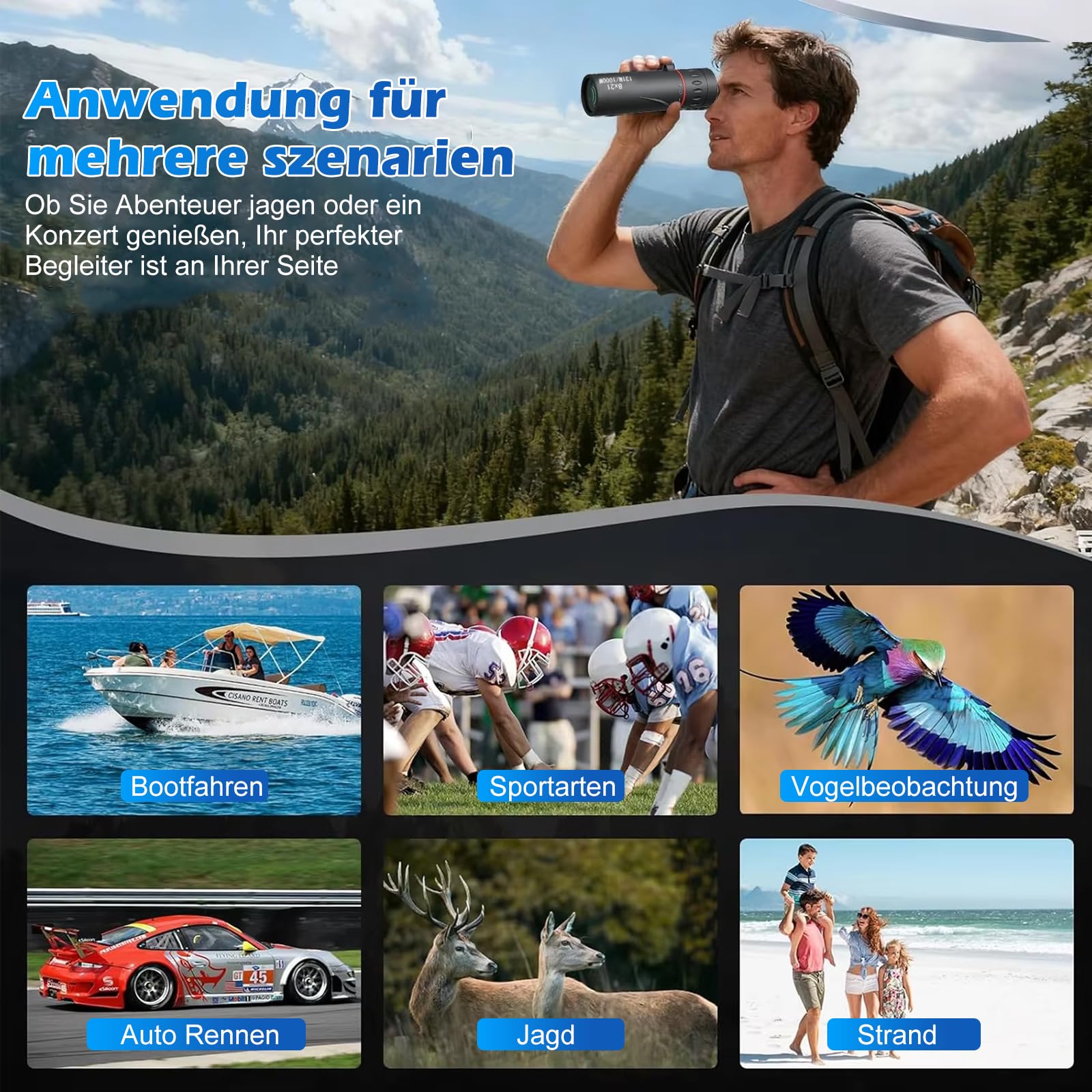 Jumelles compactes monoculaires 10 à 20 x, 9 x 3 cm, avec prisme BAK4 et FMC, support pour smartphone et trépied, télescope étanche pour adultes, idéal pour la randonnée, l'alpinisme, les concerts