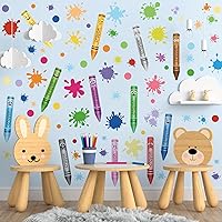 Vista 5 de 10 hojas creativas de colores de crayones de pared, calcomanías de acuarela con tinta, puntos, calcomanías de pared, calcomanías de pared
