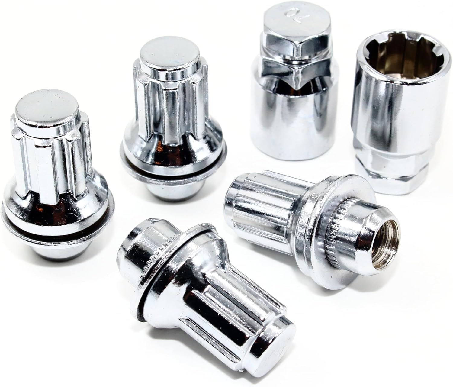Set of 4 Veritek 12x1.5mm 1.87 Inch 47mm Length 13/16 22mm Key Hex OEM Factory Mag Washer Style Chrome Wheel Locks w/ 2 Keys for Toyota Tacoma 4 Runner SR5 Pre-Runner TRD Off-Road Replacement