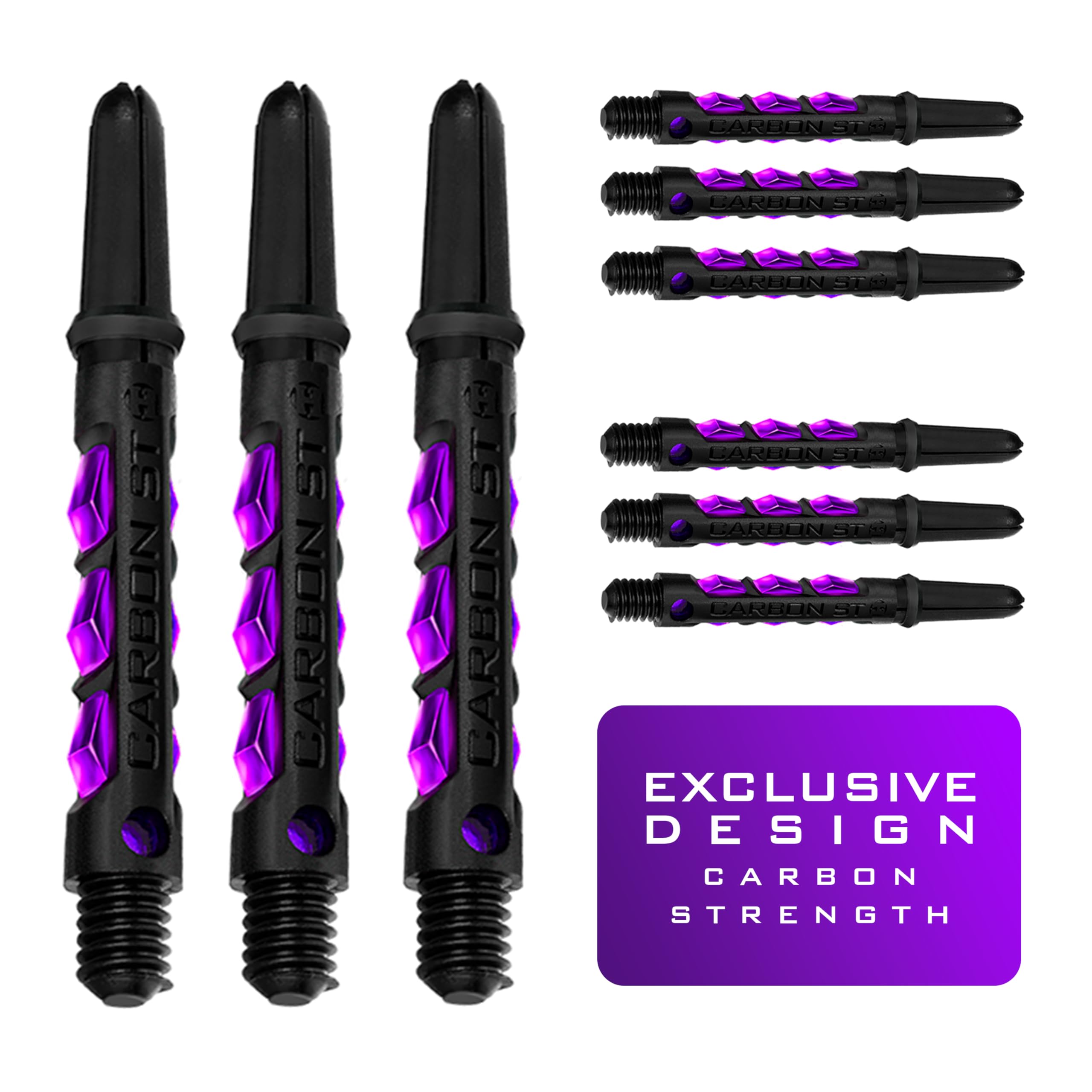 Harrows Darts 3 x Sets of Carbon ST Dart Stems - 9 Dart Shafts in Total - Available in 3 sizes - Tough Carbon Composite (PURPLE, Short)